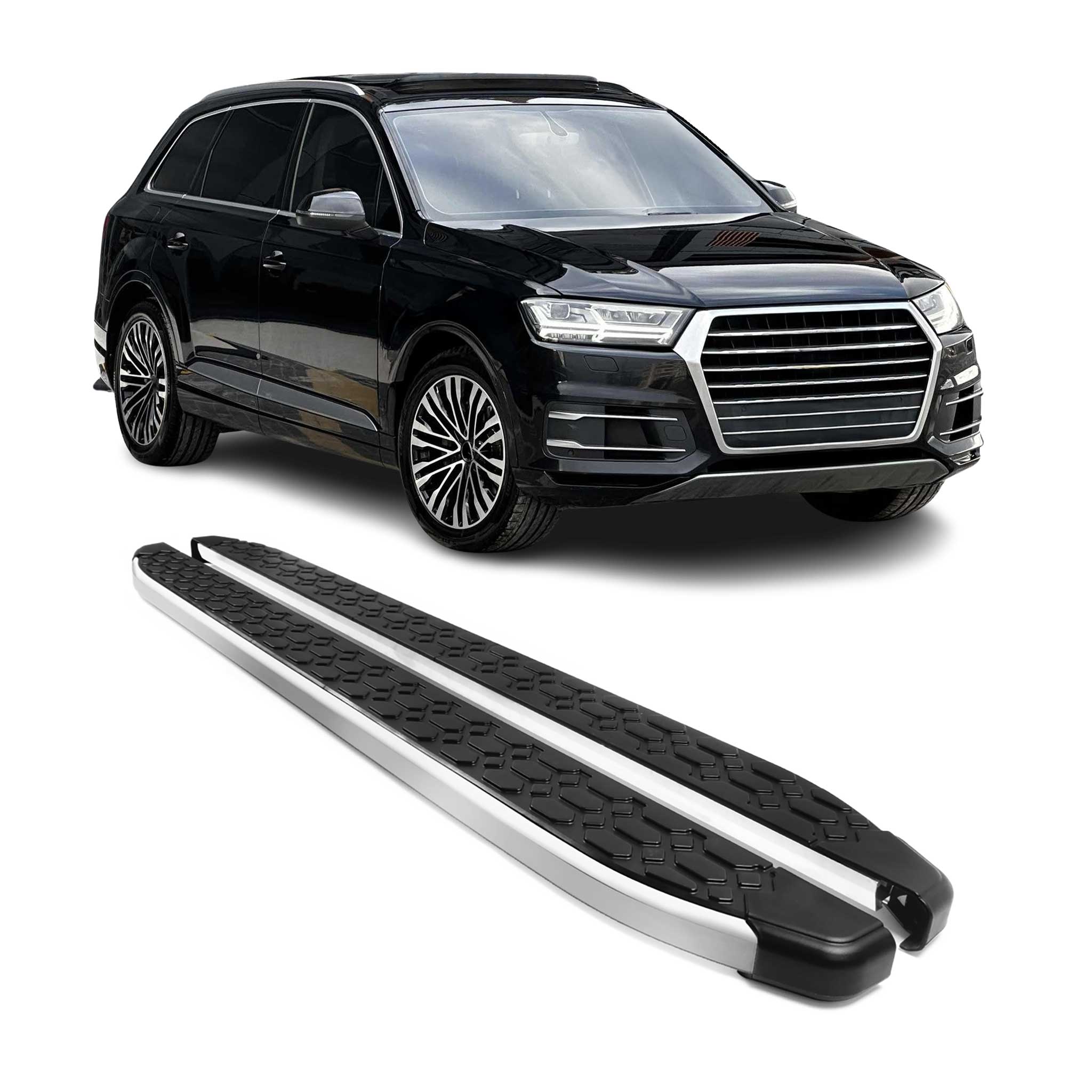 Alu Trittbretter Seitenschweller für Audi Q7 2015-2026 Schwarz Silber 2tlg