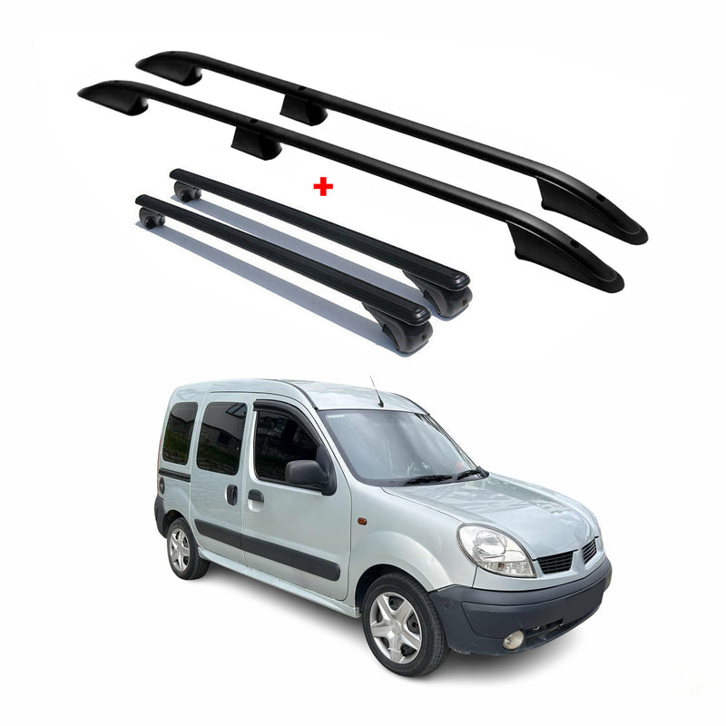 Dachreling + Dachträger SET für Renault Kangoo 1996-2007 L1 Alu Schwarz 4tlg