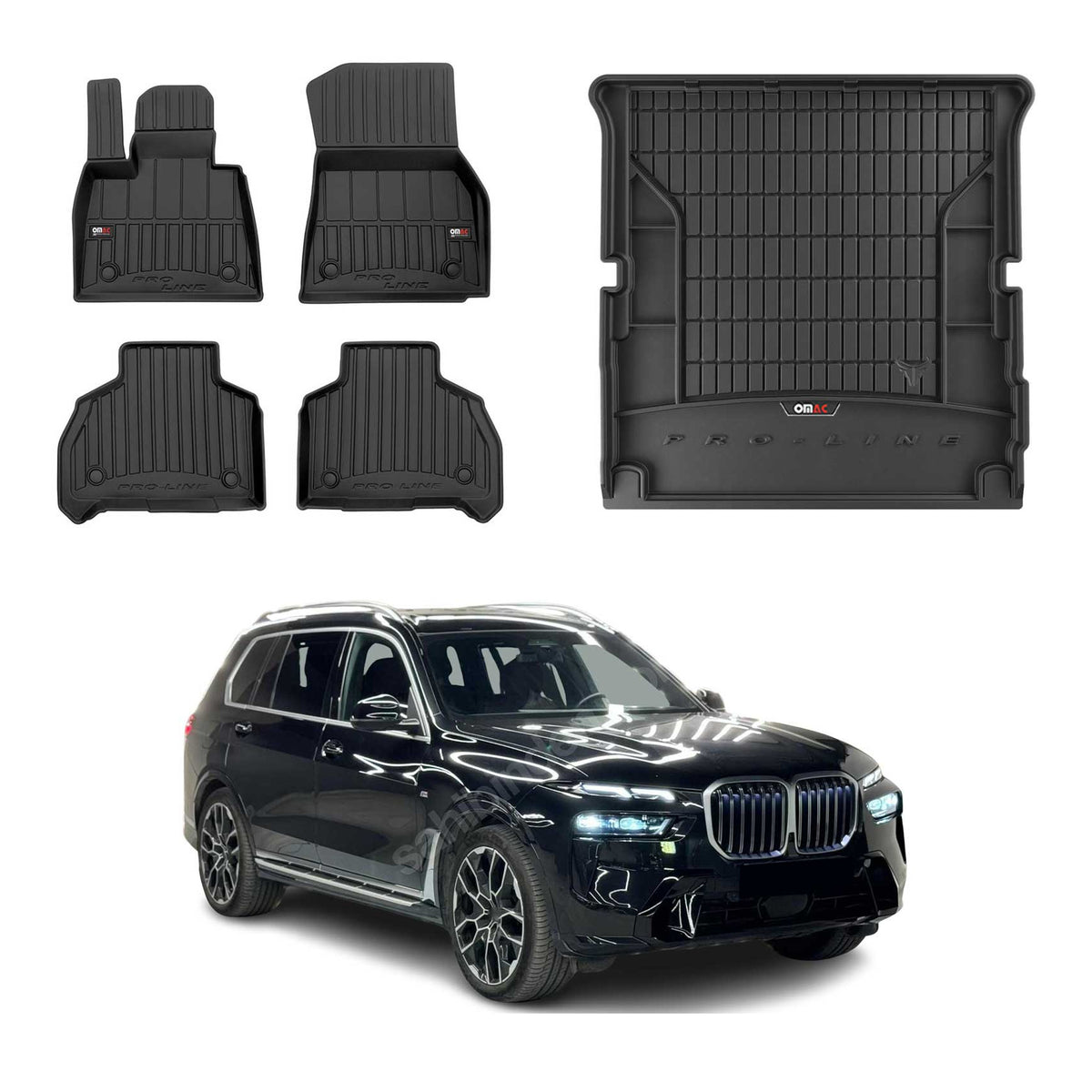 OMAC Fußmatten & Kofferraumwanne Set für BMW X7 G07 2018-2026 Schwarz