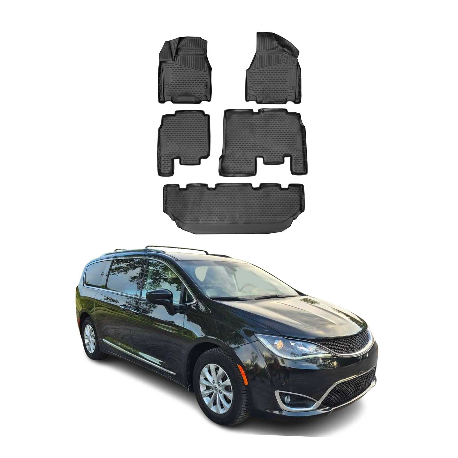 OMAC Gummimatten Fußmatten für Chrysler Pacifica 2017-2020 7 Sitz TPE Schwarz 5x