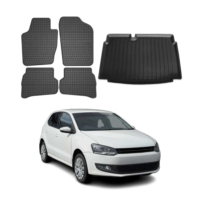 Fußmatten & Kofferraumwanne Set für VW Polo 2009-2014 Untere Gummi Schwarz 5x