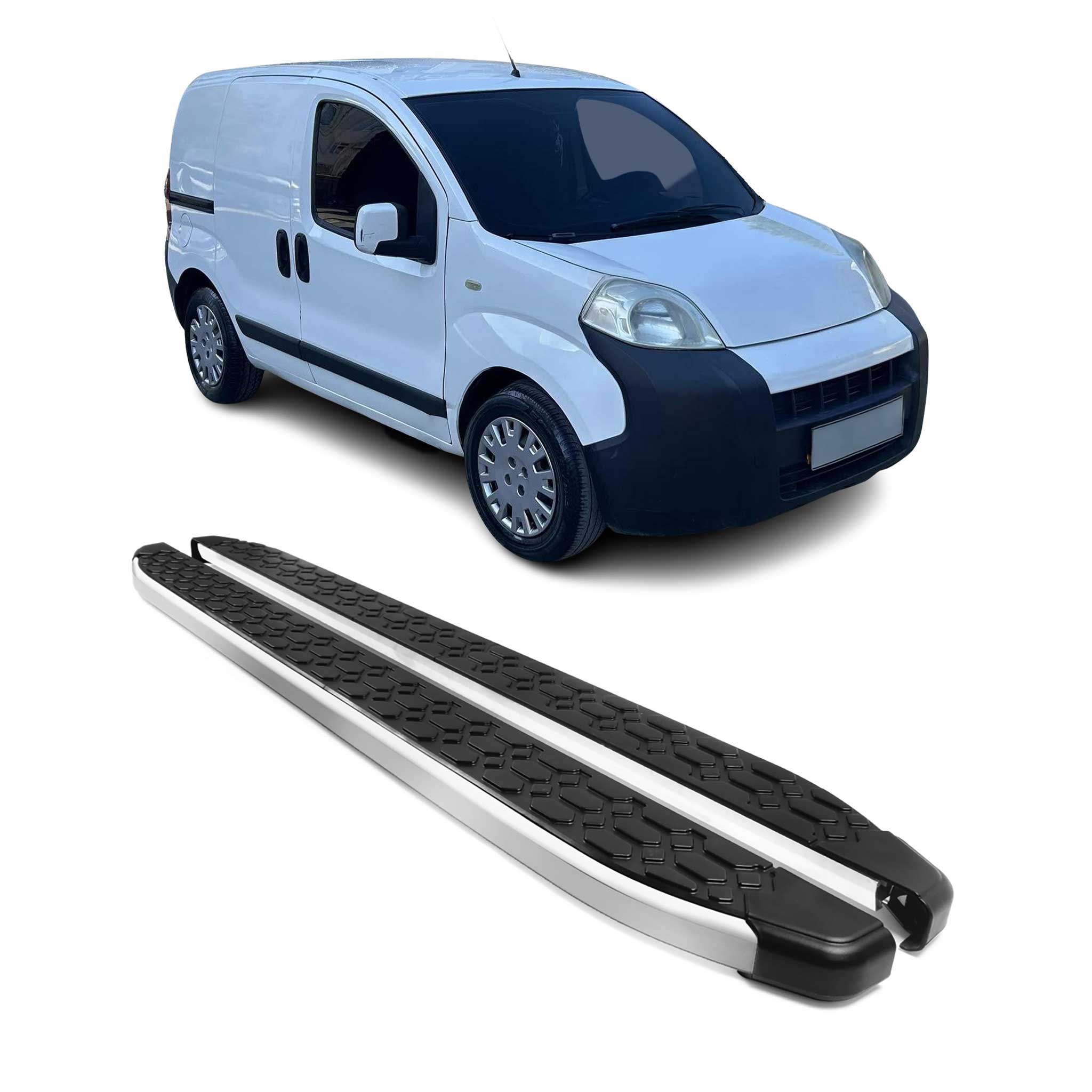 Alu Trittbretter Seitenschweller für Peugeot Bipper 2008-2017 Schwarz Silber 2x