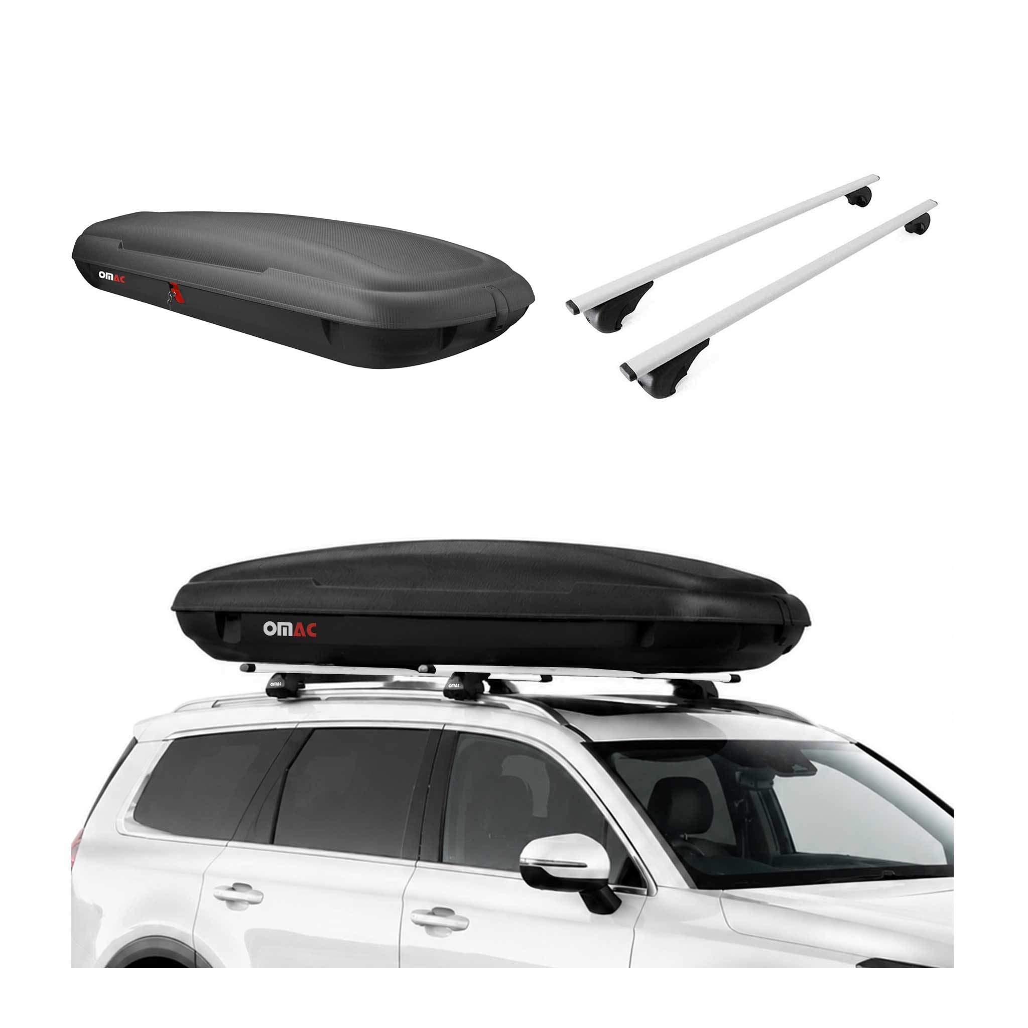 Carbonlook Dachbox 480L + Dachträger Skoda Karoq 2017-2026 Silber Abschließbar