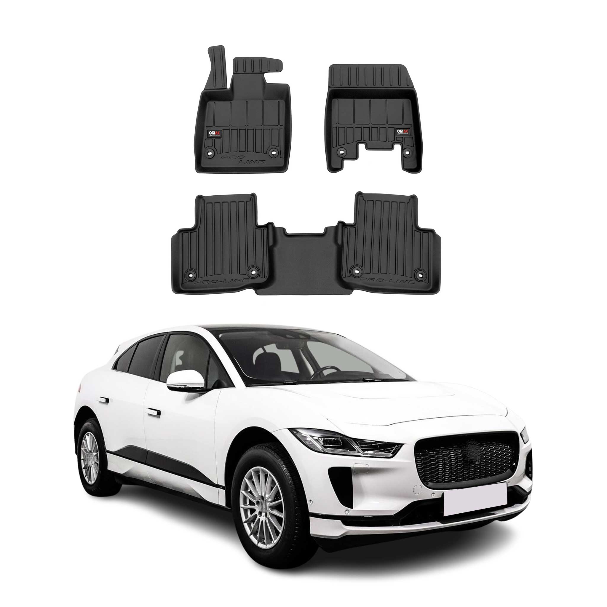 Fußmatten Gummimatten für Jaguar I-Pace 2018-2024 OMAC Premium 3D Schwarz TPE 3x