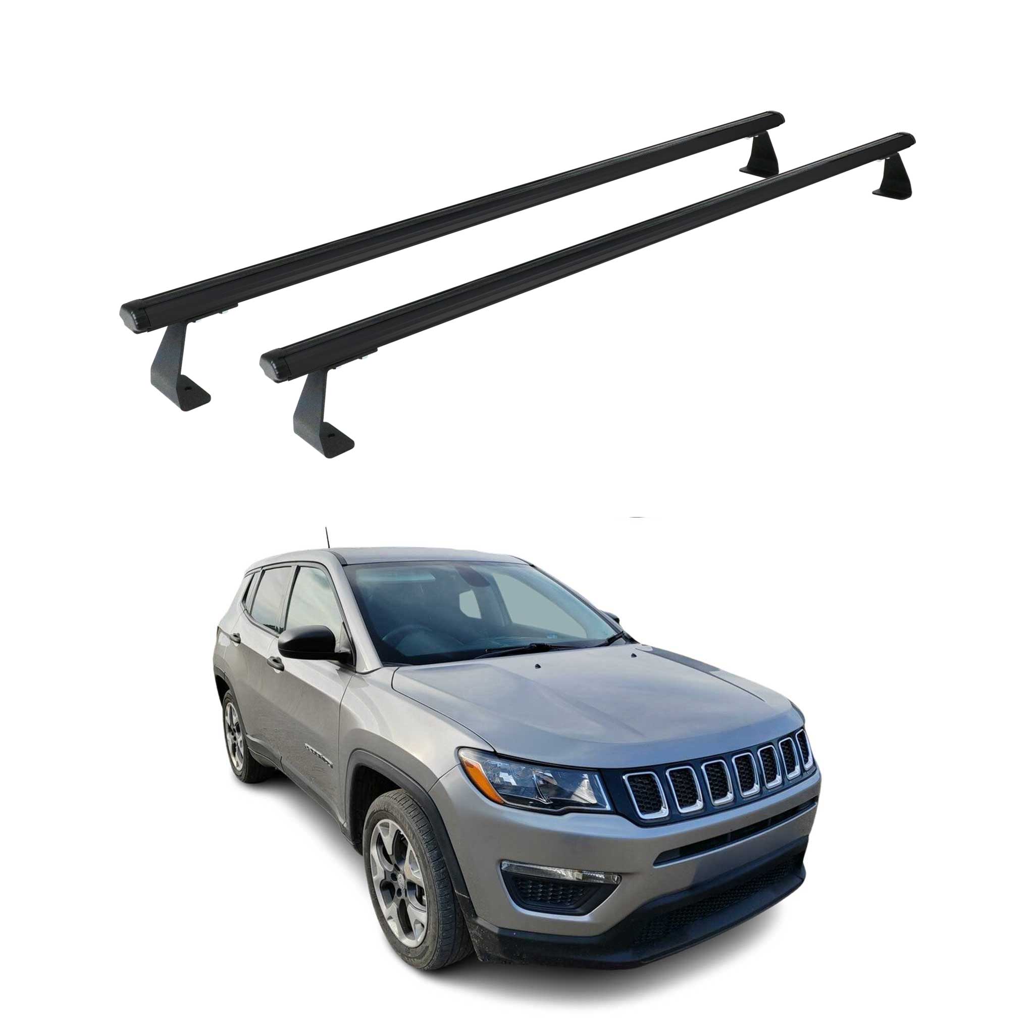 Dachträger Grundtäger für Jeep Compass II 2017-2025 75kg Aluminium Schwarz 2 tlg