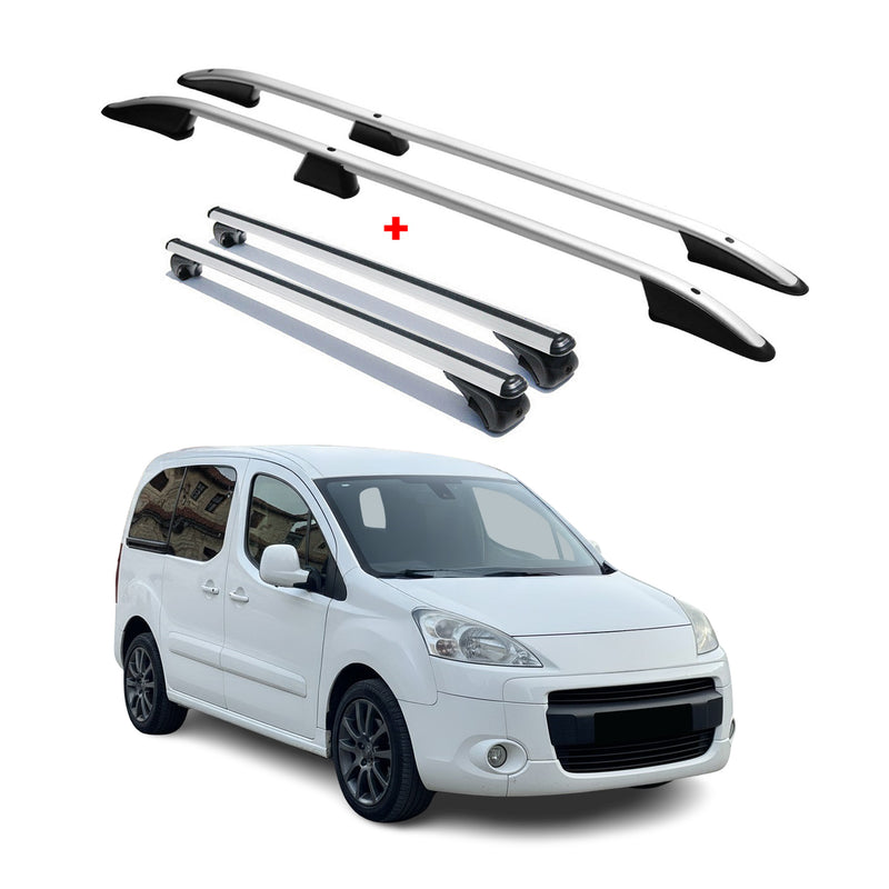 Dachreling + Dachträger für Peugeot Partner Tepee L1 2008-2018 Alu Silber 4x