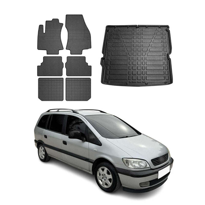 Fußmatten & Kofferraumwanne Set für Opel Zafira 1999-2005 3.Sitzreihe Gummi 3x