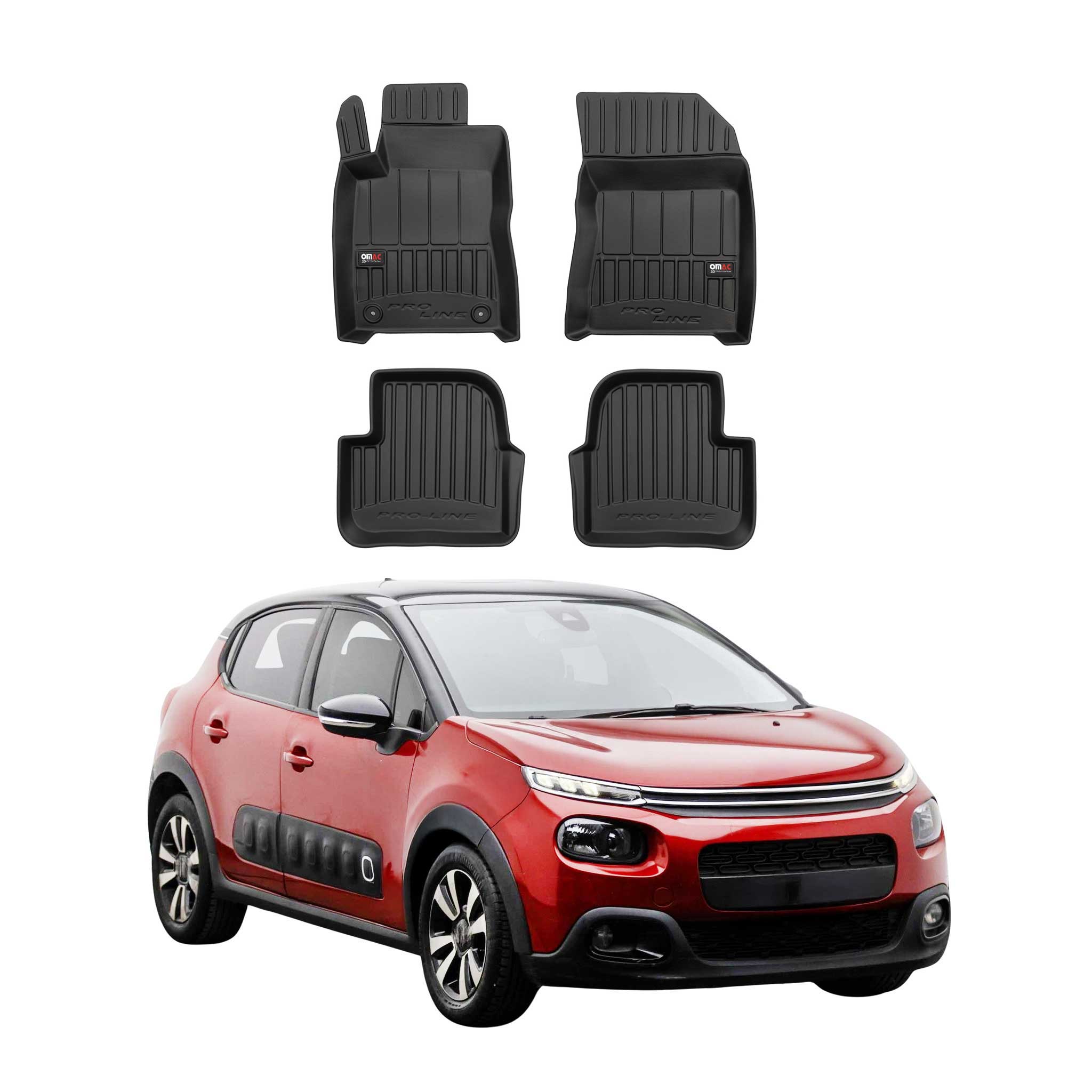 OMAC Gummi Fußmatten für Citroen C3 Schrägheck 2016-2024 Premium TPE Schwarz 4x