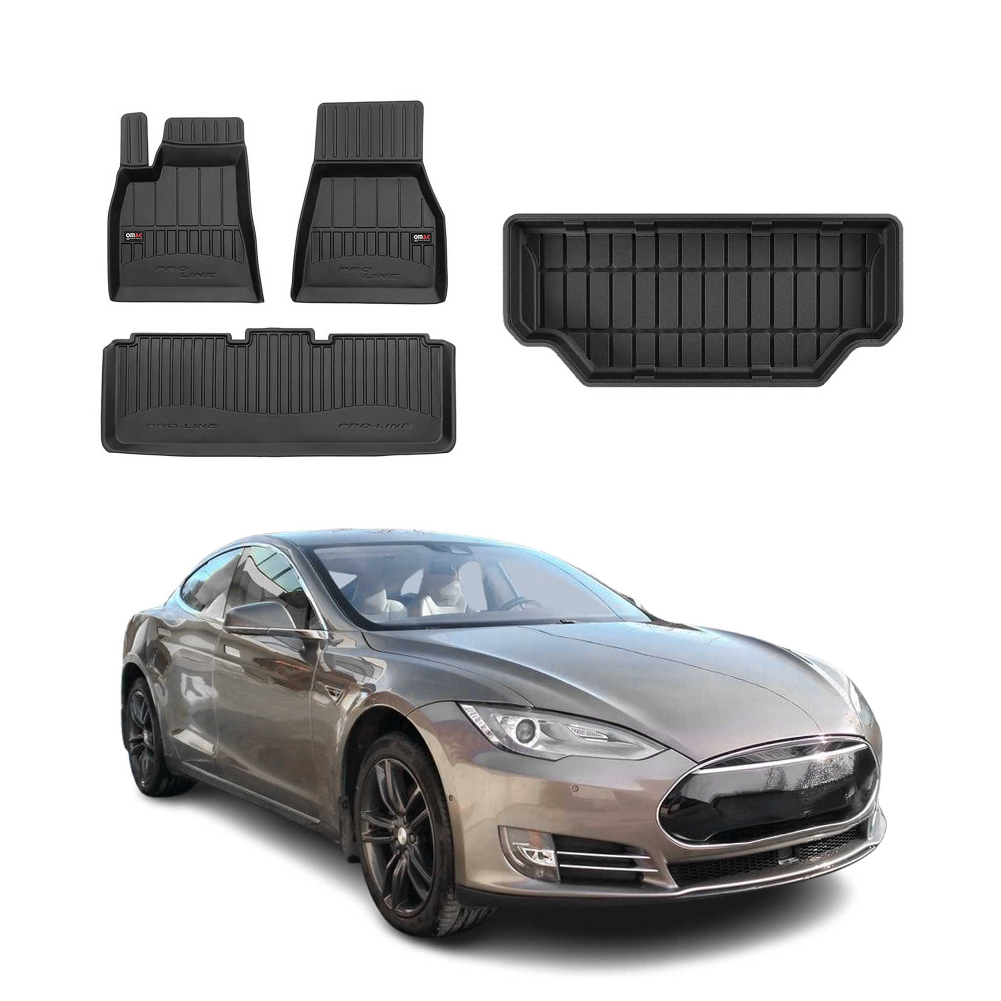 OMAC Fußmatten & Kofferraumwanne Set für Tesla Model S 2013-2026 Gummi 4x