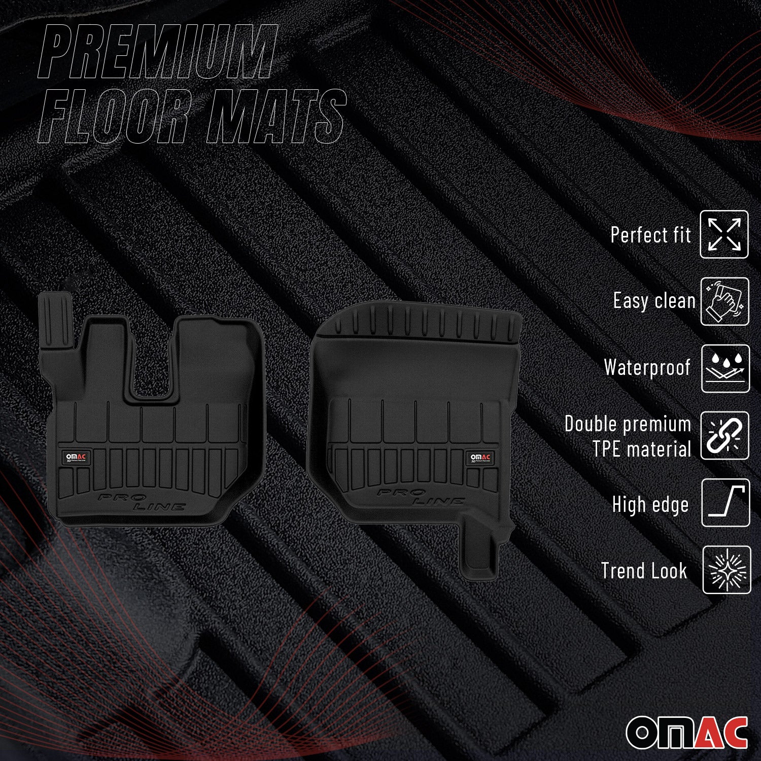 OMAC Gummi Fußmatten für DAF LF 2002-2026 Premium TPE 3D Automatten Schwarz 2x
