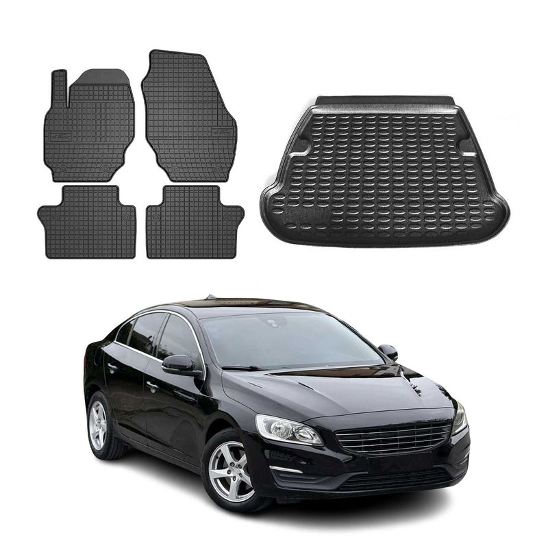 Fußmatten & Kofferraumwanne Set für Volvo S60 2011-2025 Gummi TPE Schwarz 5x