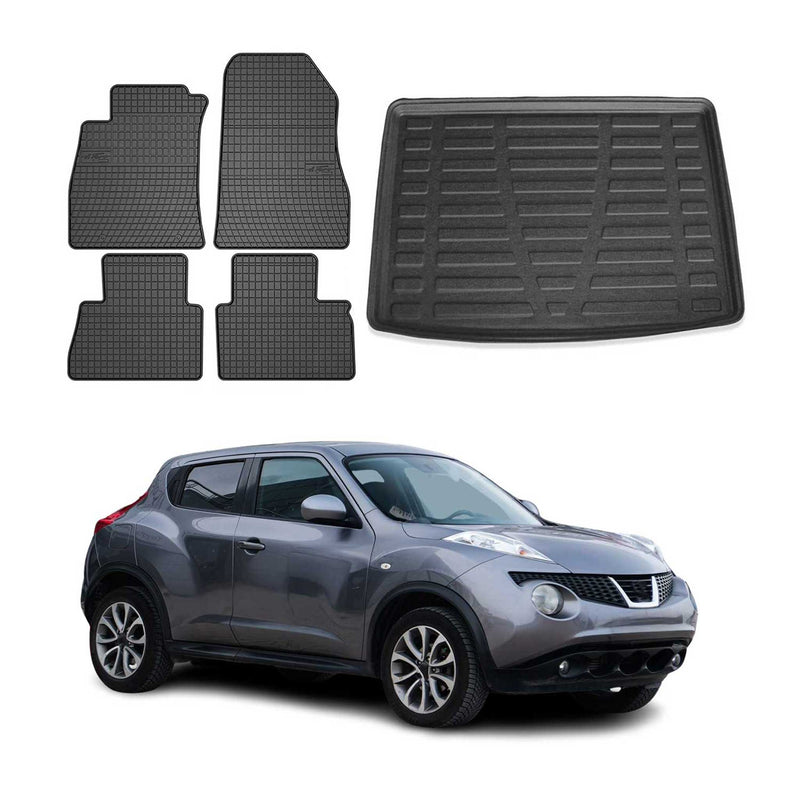 Fußmatten & Kofferraumwanne Set für Nissan Juke 2010-2019 Gummi TPE Schwarz 5x