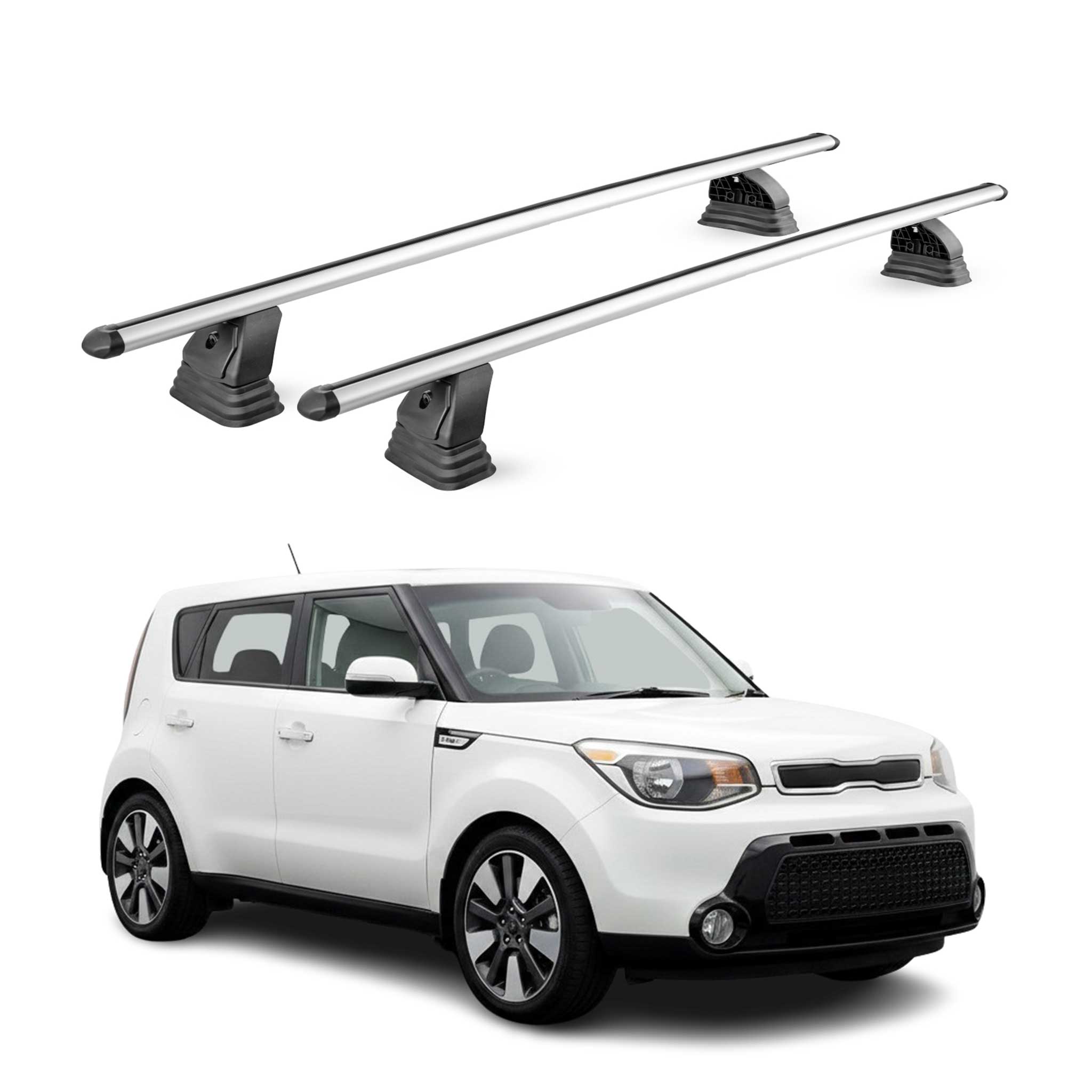 Alu Dachträger für Kia Soul II 2014-2019 TÜV T-Nut Abschließbar 2tlg Silber