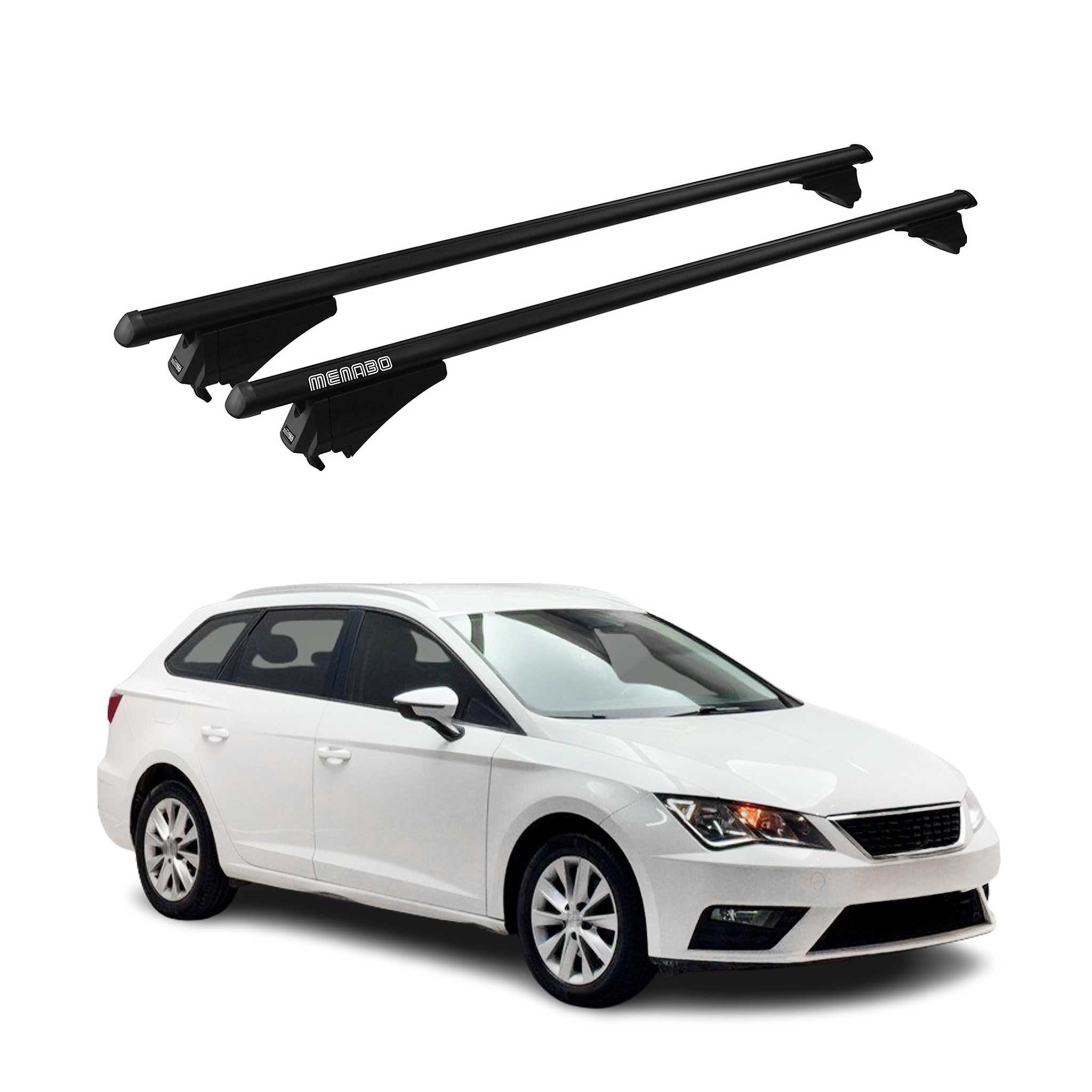 Menabo Grundträger Dachträger für Seat Leon 2012-2020 ABE Aluminium Schwarz 2tlg