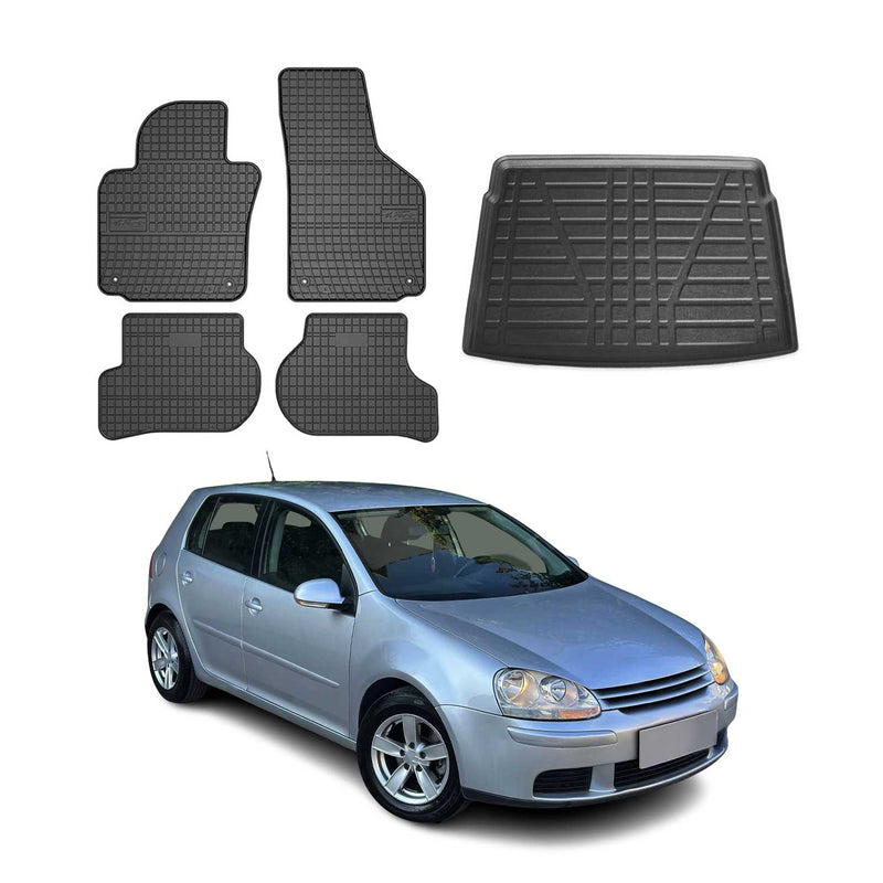 Fußmatten & Kofferraumwanne Set für VW Golf Schrägheck 2003-2009 Gummi 5x