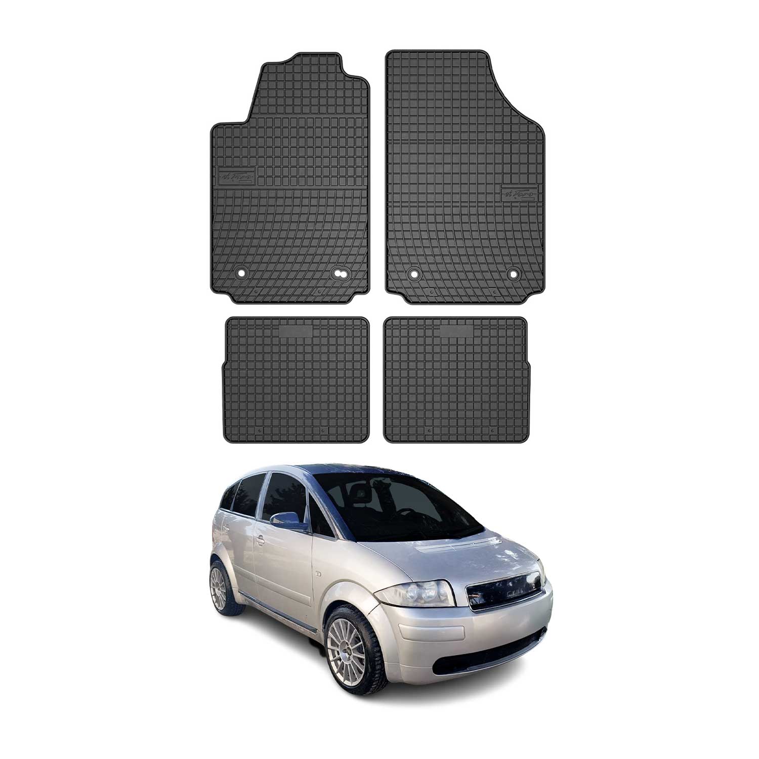 OMAC Gummi Fußmatten für Audi A2 8Z0 2000-2005 Automatten Gummi Schwarz 4tlg