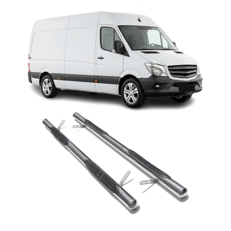 Stahl Trittbretter Schwellerrohre für Mercedes Sprinter W906 Langer L3/L4 Grau