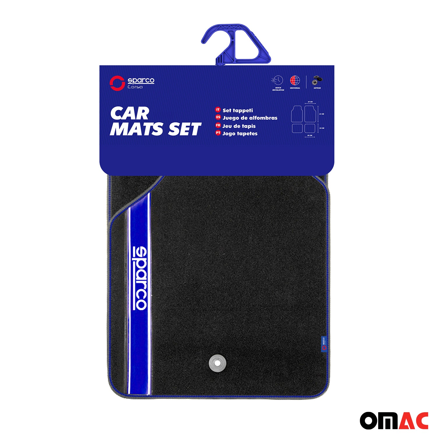 SPARCO Fußmatten Automatten Universal Schwarz Blau Autoteppich Alwettermatten 4x