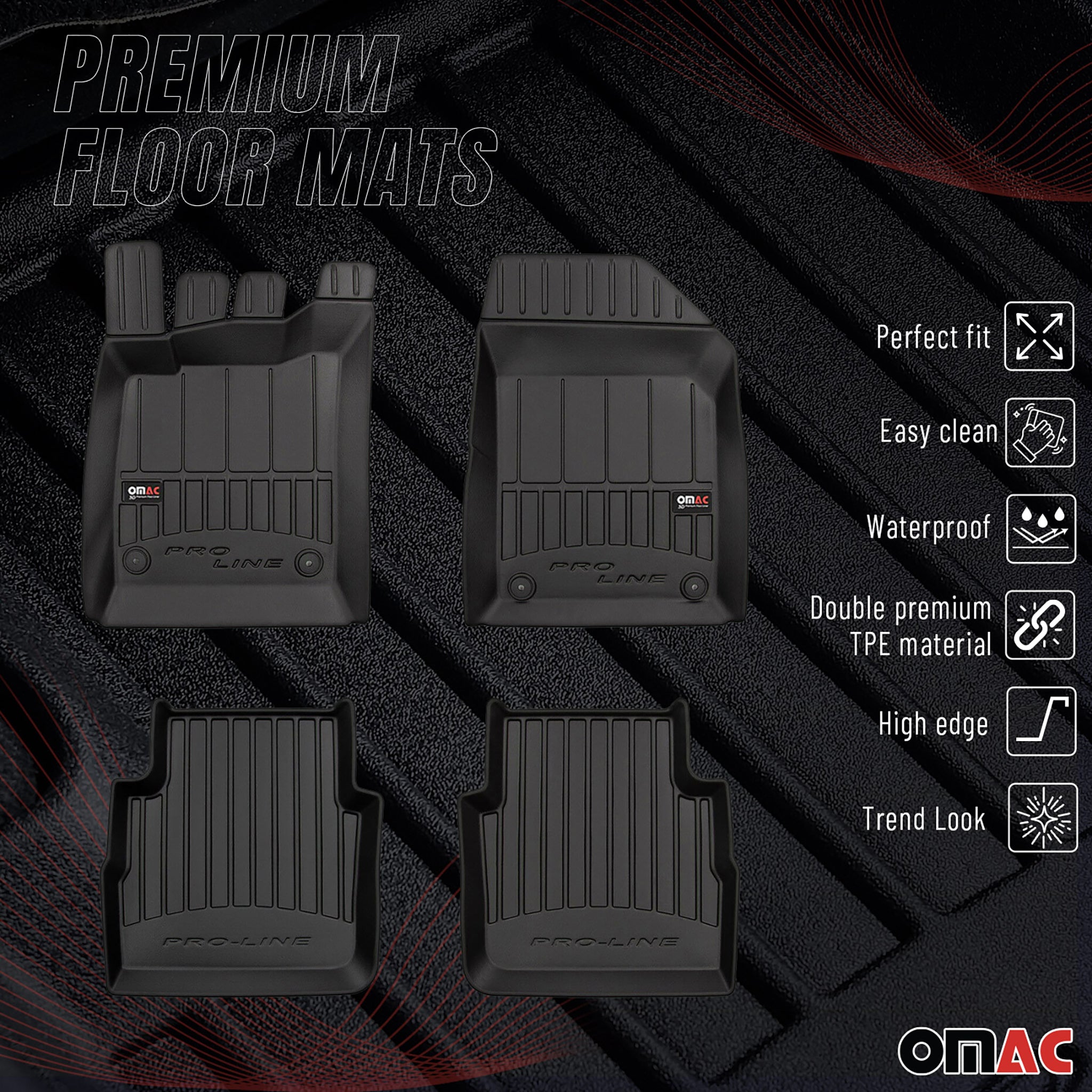 OMAC Gummi Fußmatten für Opel Vectra C Caravan 2002-2008 Premium TPE Schwarz 4x