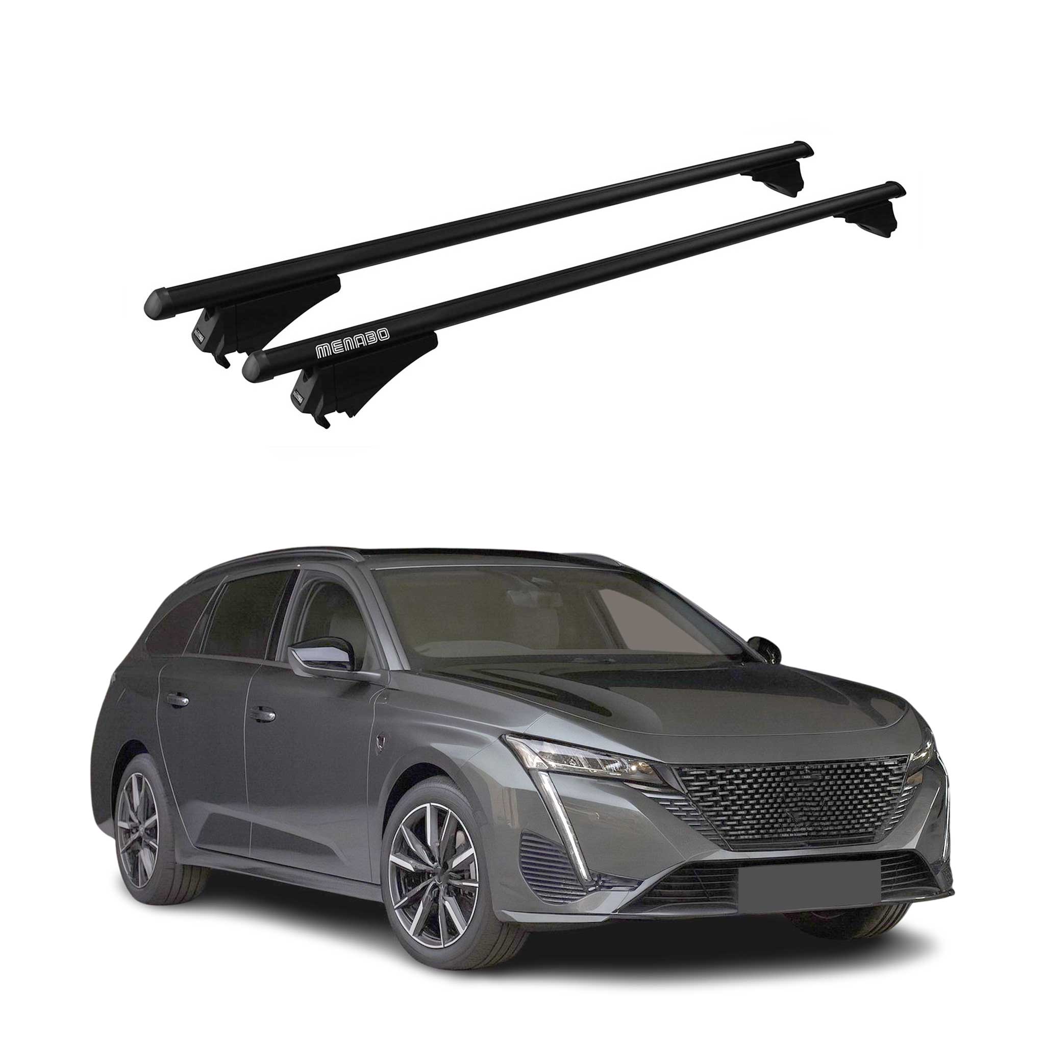 Menabo Dachträger Grundtäger für Peugeot 308 Kombi 2013-2026 75kg Alu Schwarz 2x