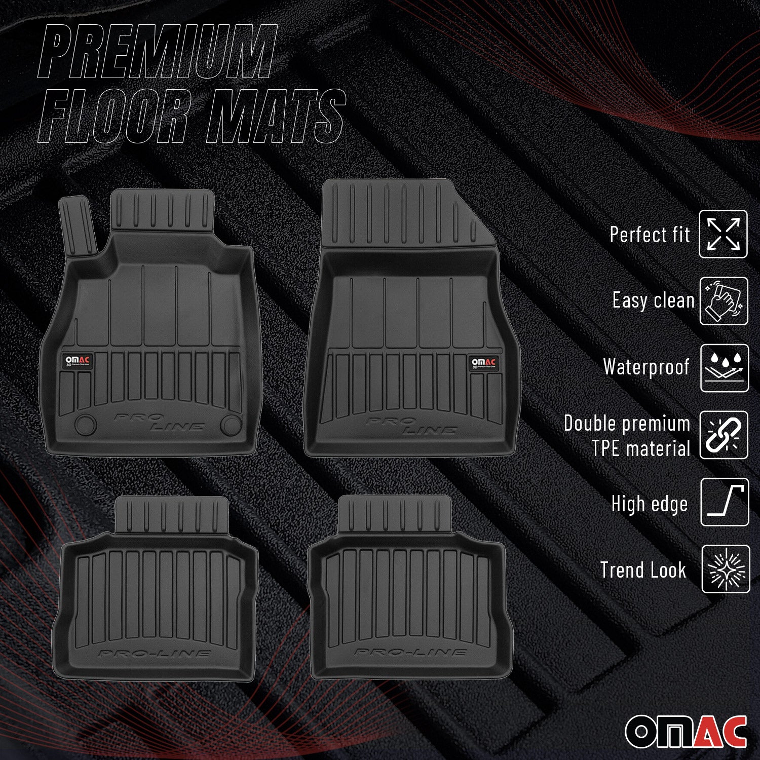 OMAC Gummi Fußmatten für Nissan Micra K14 2017-2023 Premium Gummi Schwarz 4tlg