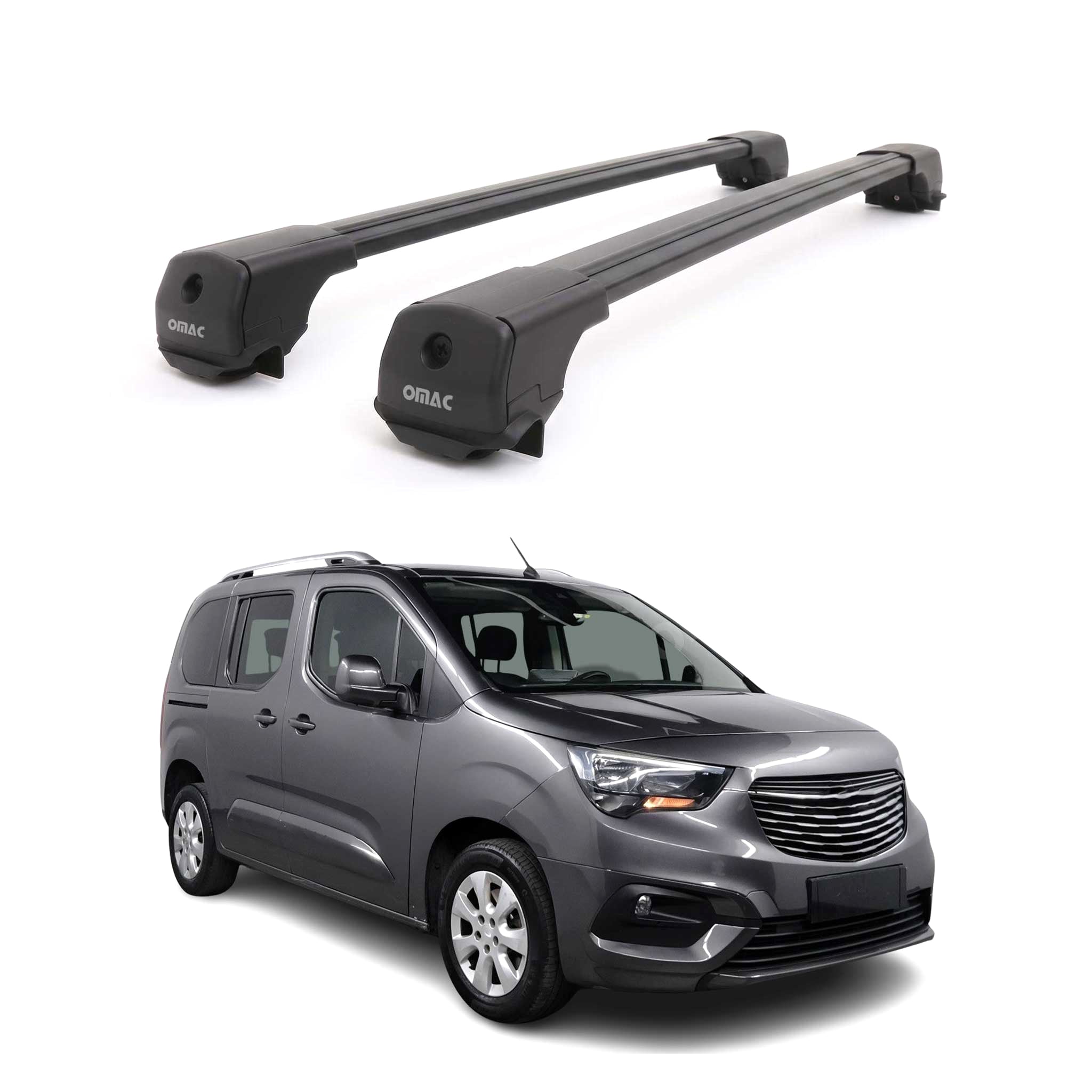 Dachträger Grundträger für Opel Combo E 2019-2026 Aluminium 75kg Schwarz 2tlg