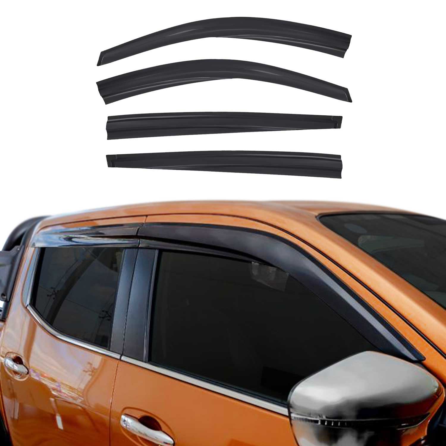 4x Windabweiser Regenabweiser für Mitsubishi L200 2007-2014 Acryl Dunkel
