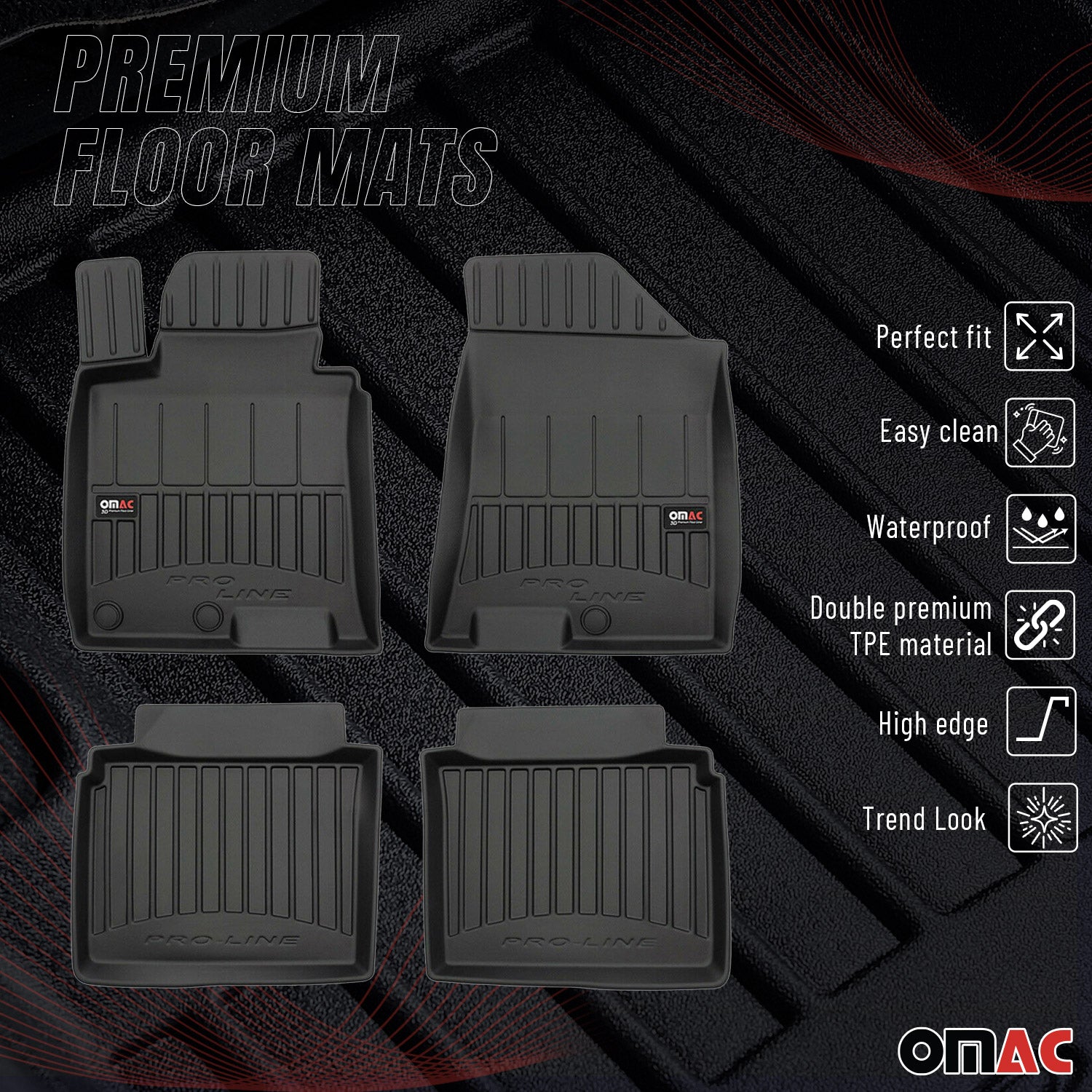 OMAC Gummi Fußmatten für Hyundai i40 2014-2019 Premium TPE Automatten Schwarz 4x