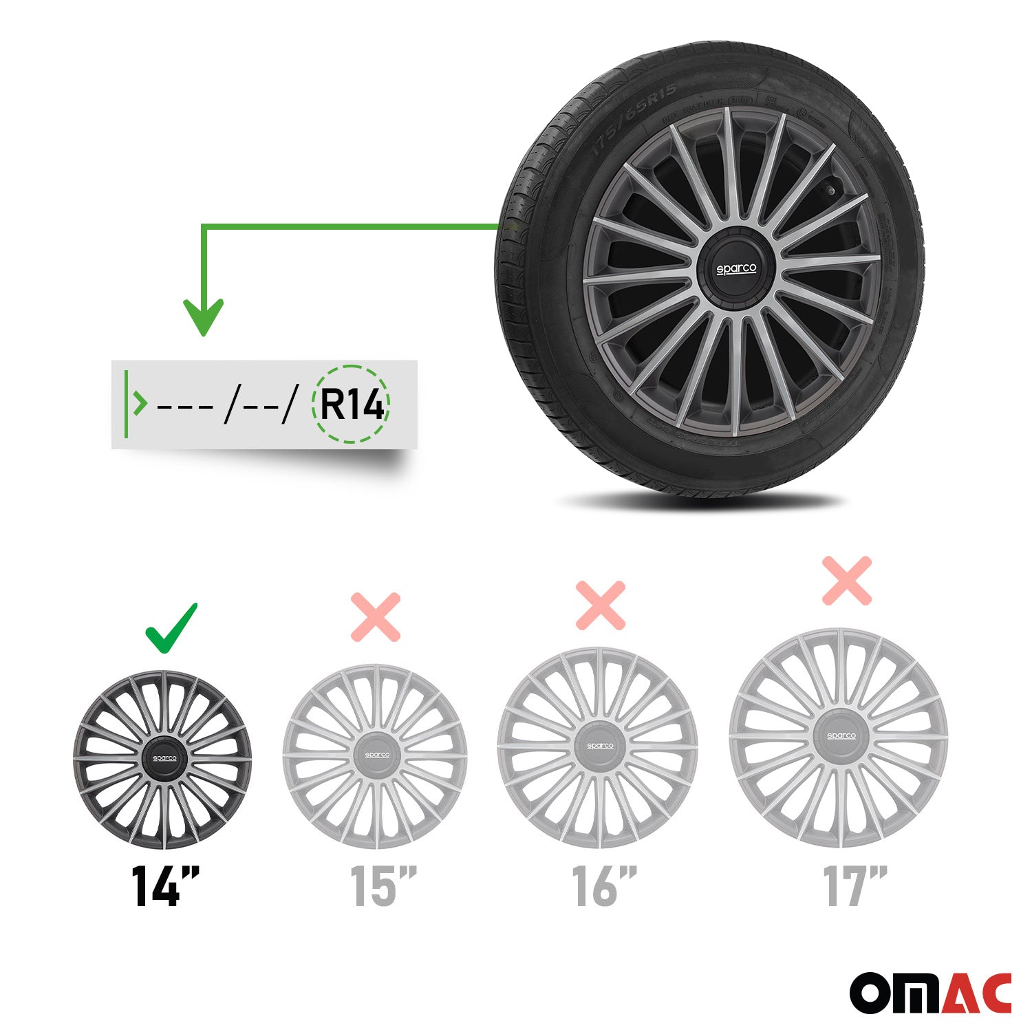 Radkappen Radzierblenden Sparco Treviso 14" Zoll Abdeckung Set Grau Silber 4x
