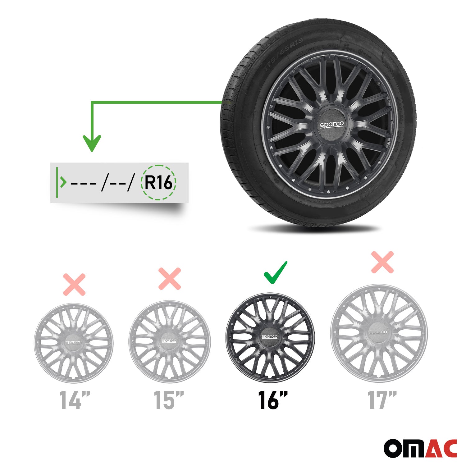 Radkappen Radzierblenden Sparco Roma 16" Zoll Auto Abdeckung Set Grau 4 Stück