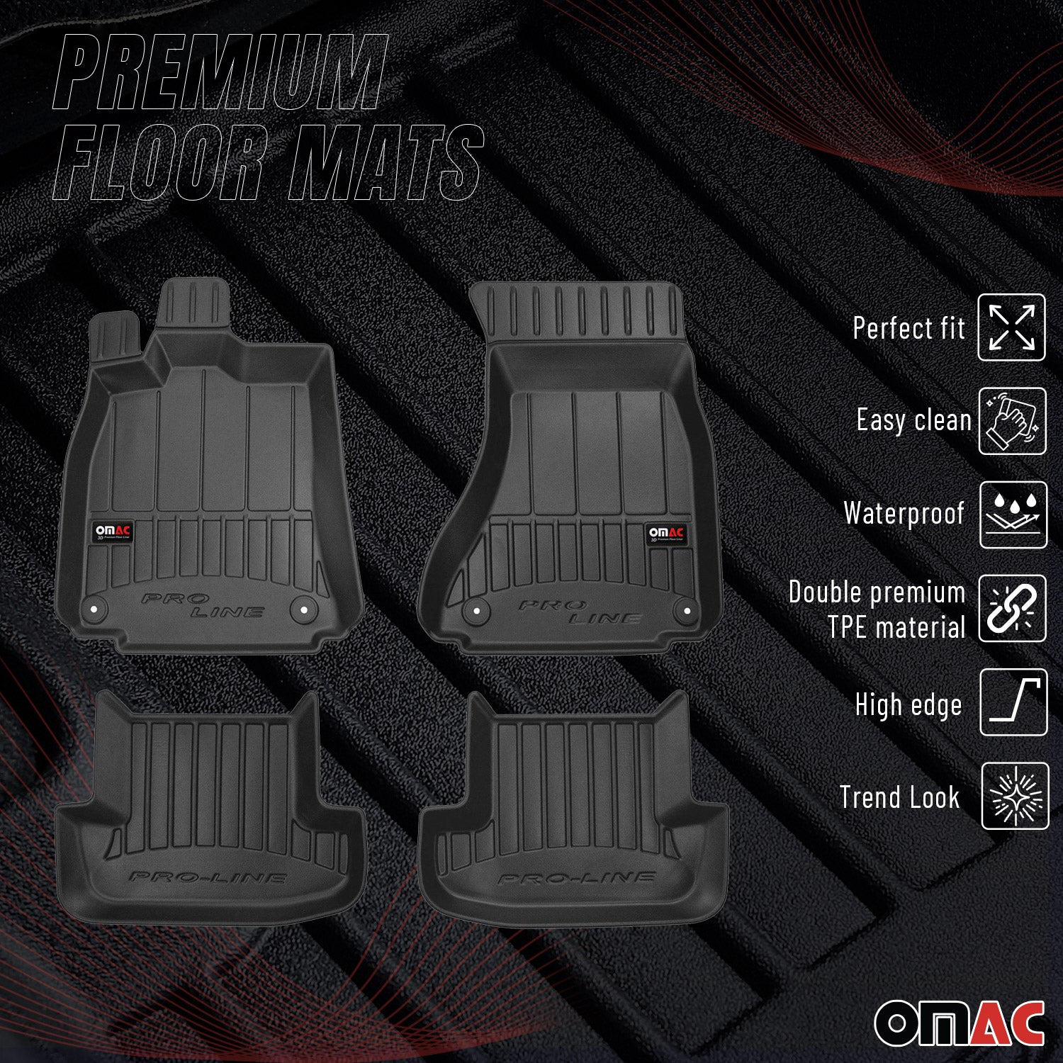OMAC Gummi Fußmatten für Audi A5 Cabriolet Coupe 8T3 8F7 2007-2017 Premium TPE