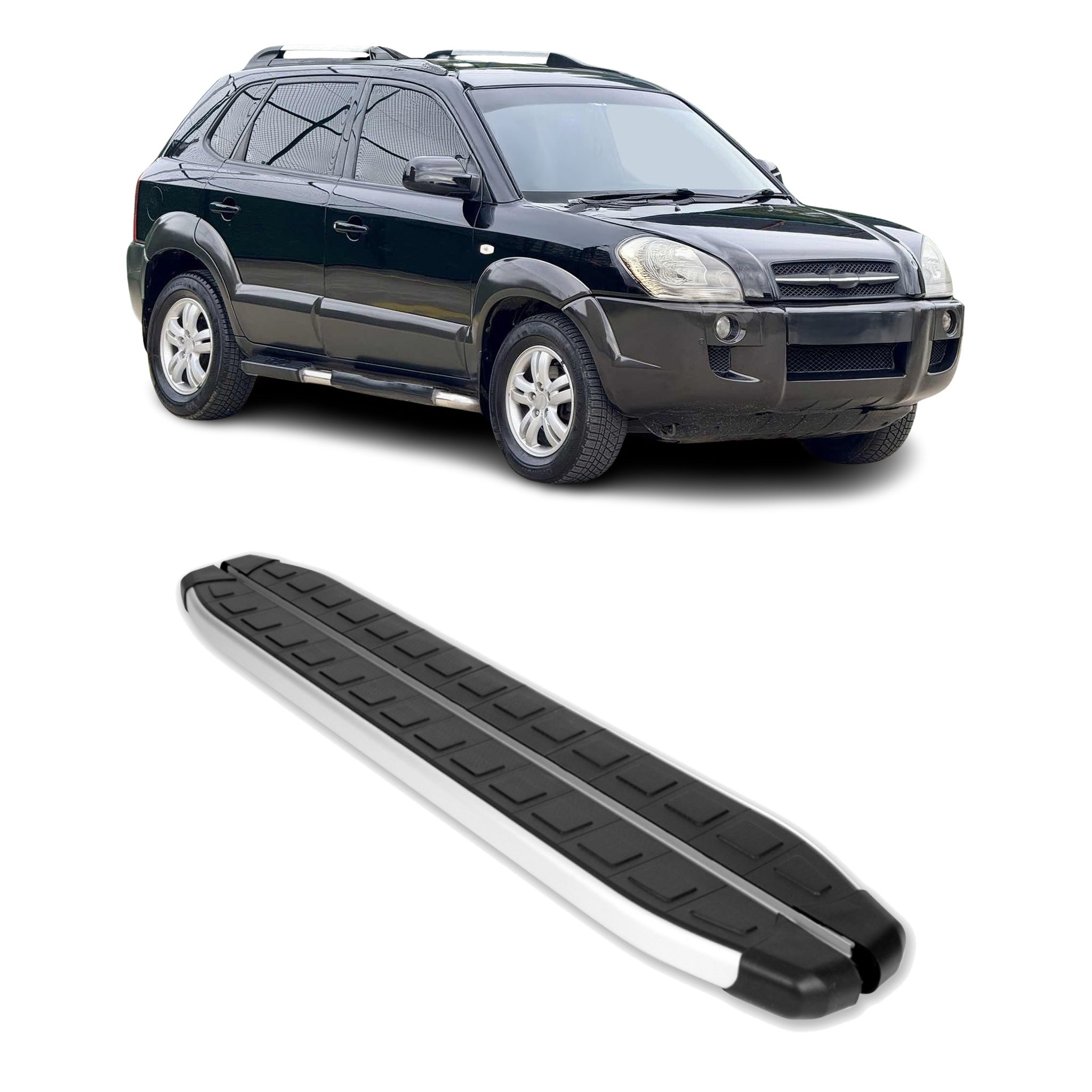 Seitenbretter Trittbretter für Hyundai Tucson I 2005-2009 Aluminium Schwarz