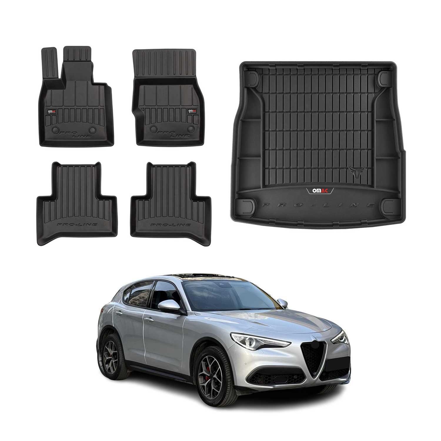 OMAC Fußmatten & Kofferraumwanne Set für Alfa Romeo Stelvio 2016-2026 Gummi 5x