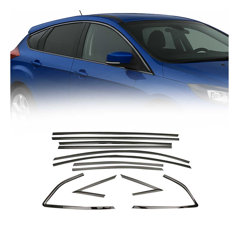 Fensterleisten Zierleisten für Ford Focus 2011-2018 Schrägheck Chrom Dunkel 12x