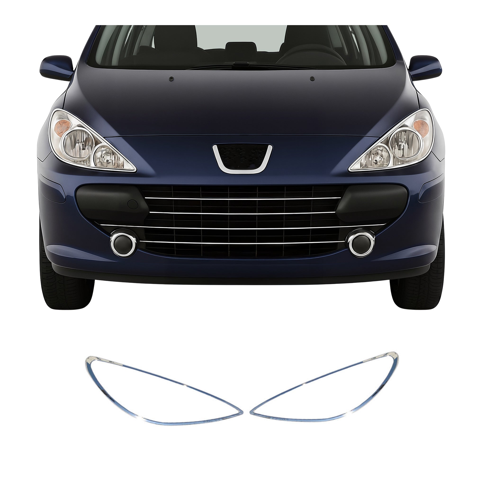 Scheinwerfer Leisten Scheinwerferblende für Peugeot 307 2001-2009 Chrom ABS 2tlg
