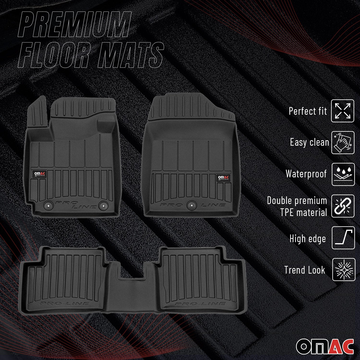 OMAC Gummi Fußmatten für Kia Picanto 2011-2017 Premium TPE Automatten Schwarz 3x
