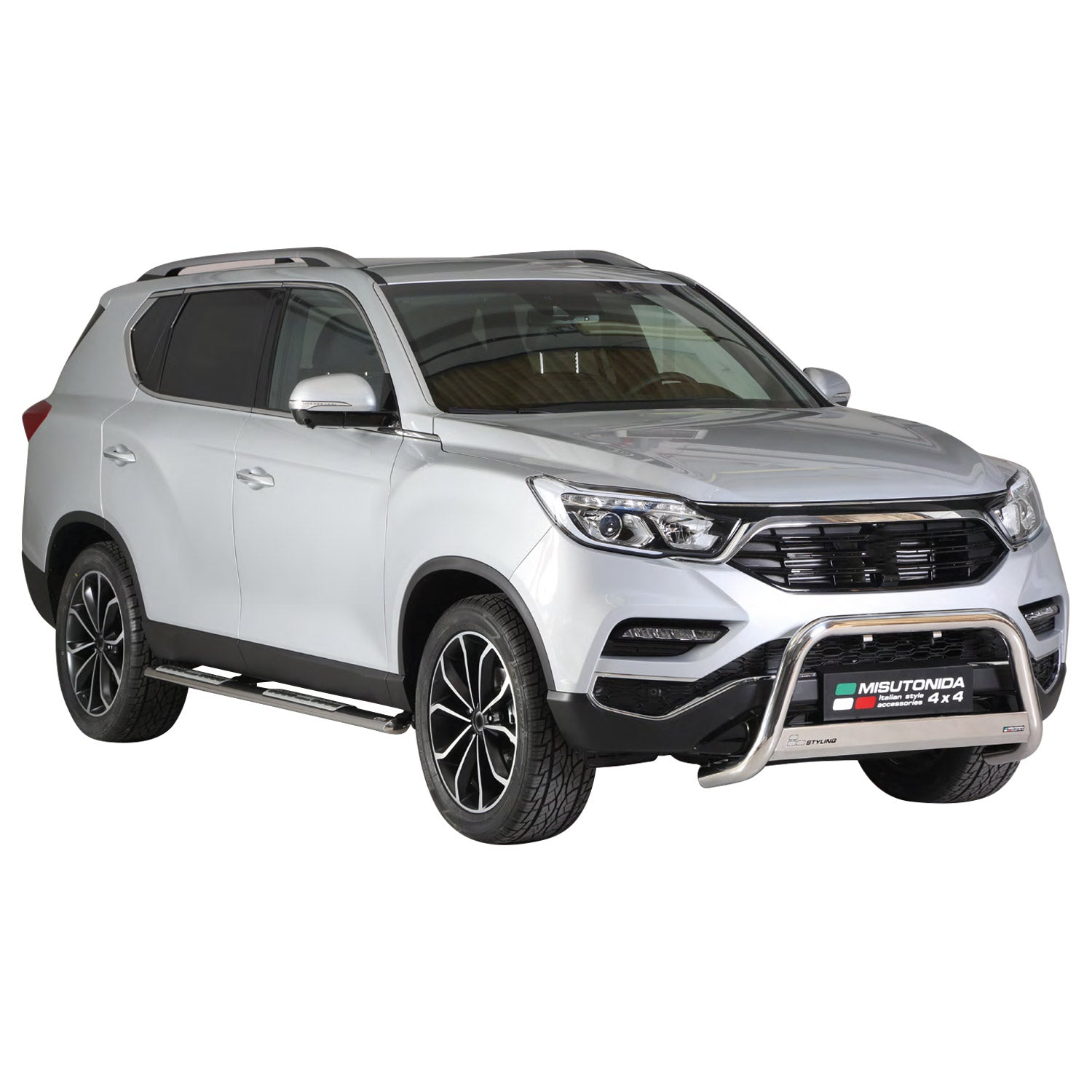 Edelstahl Seitenschweller Schwellerrohre für Ssangyong Rexton 2017-2026 Silber