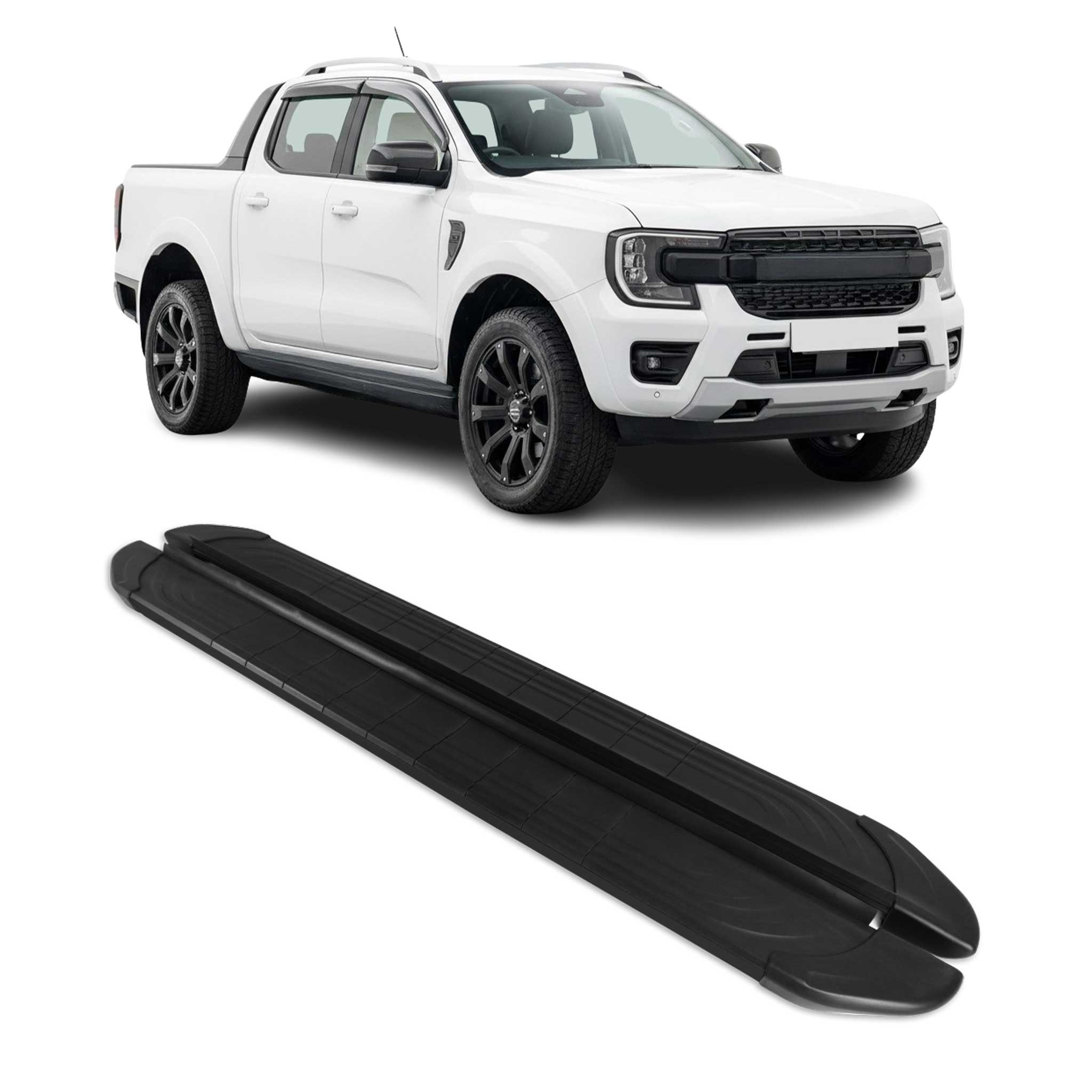 Seitenschweller Trittbretter für Ford Ranger Double Cab 2022-2026 Schwarz Alu 2x