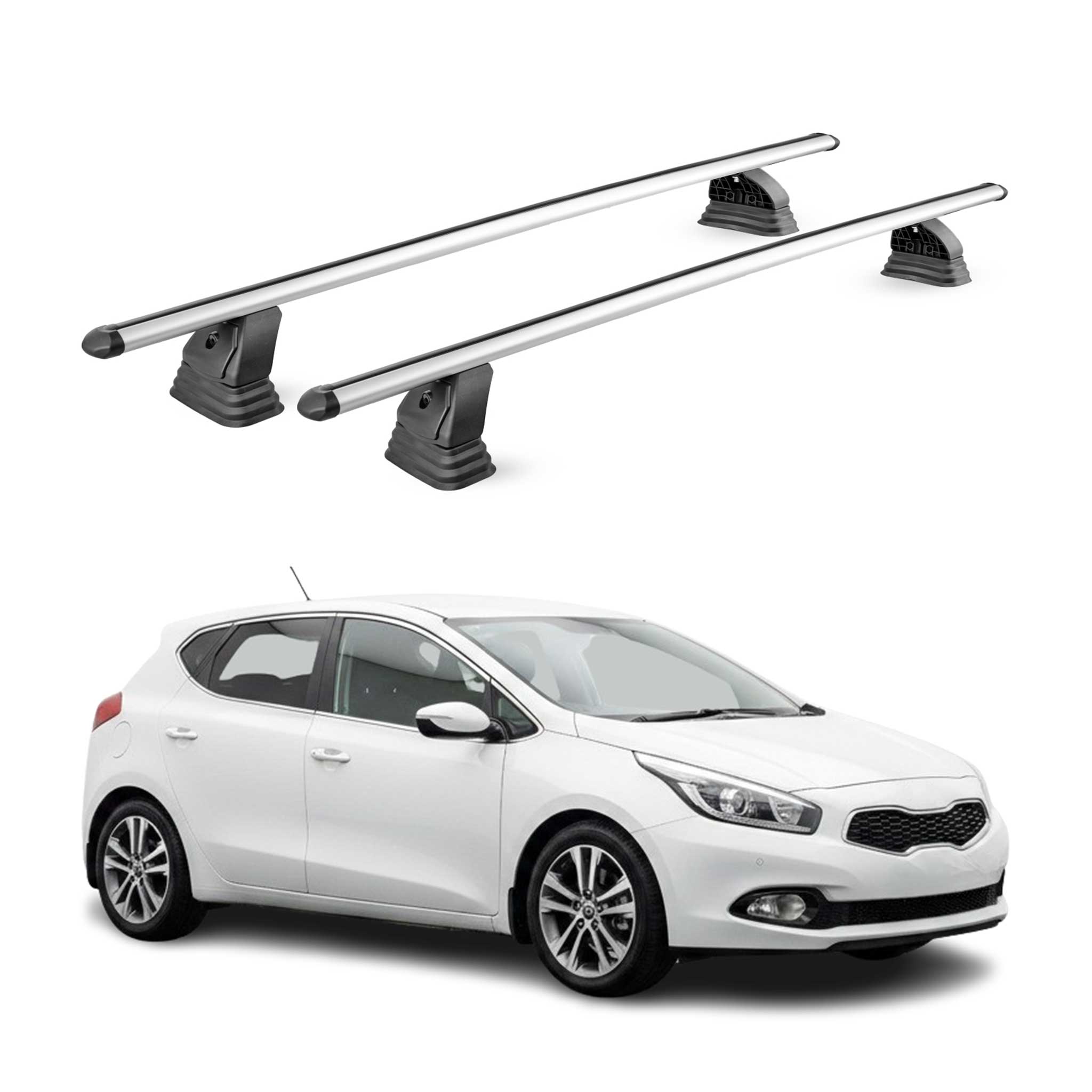 Alu Dachträger für Kia Cee'd II 2012-2018 TÜV T-Nut Abschließbar 2tlg Silber