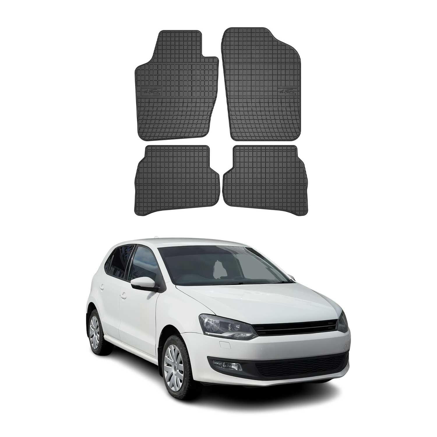 OMAC Gummi Fußmatten für VW Polo 2009-2017 Automatten Gummi Schwarz 4tlg