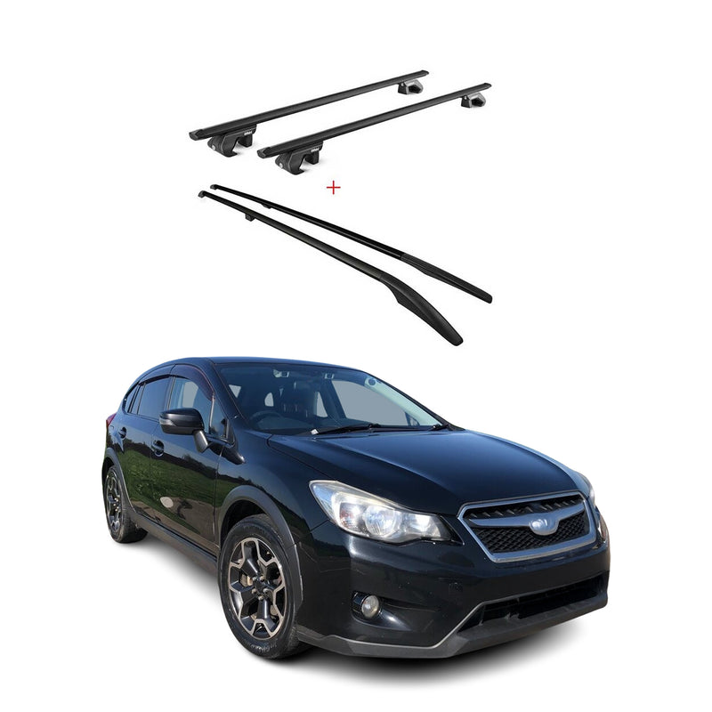 Dachreling + Dachträger Satz für Subaru XV 2012-2018 Alu Schwarz 4x