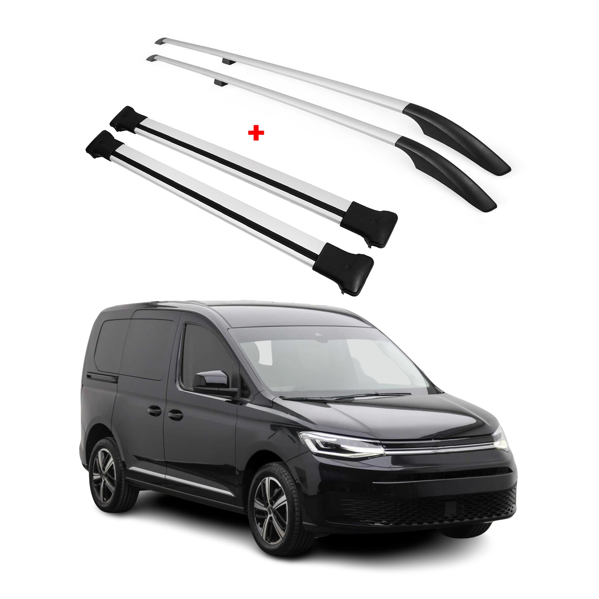 Dachreling + Dachträger SET für VW Caddy 2020-2026 Kurzer Alu Silber 4tlg