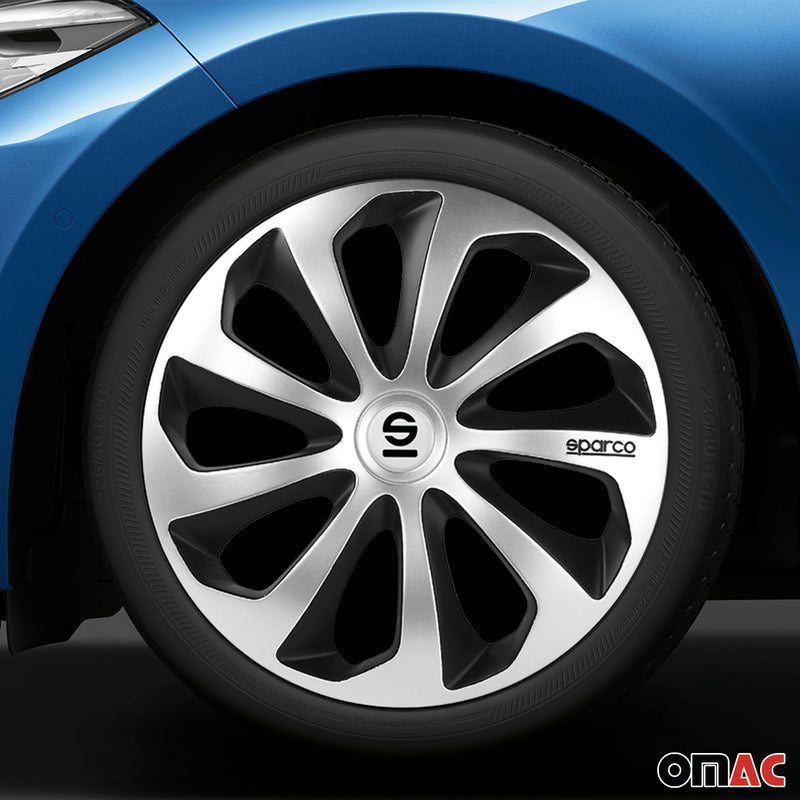 Radkappen Radzierblenden Sparco Sicilia 14" Zoll Abdeckung Set Silber Schwarz 4x