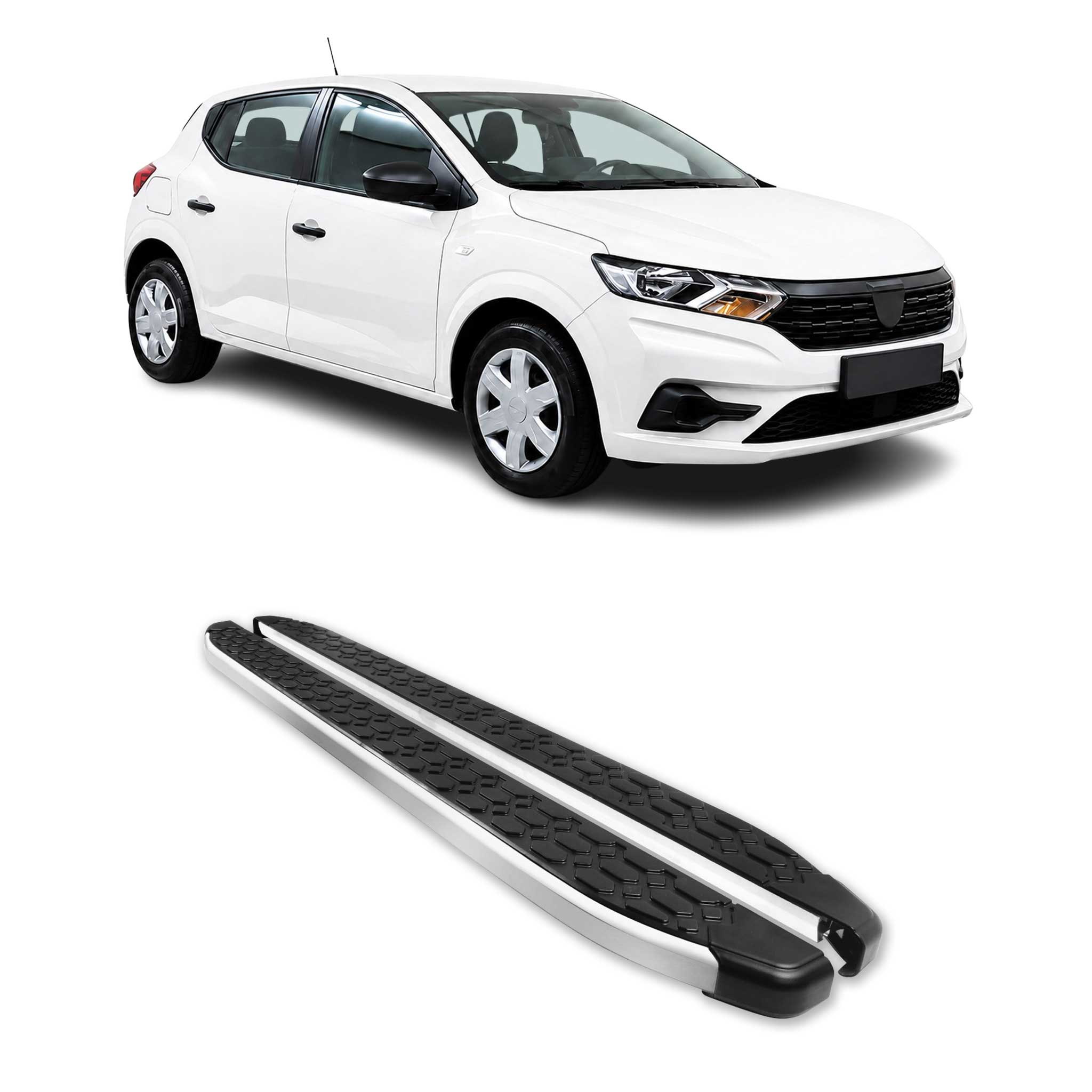 Alu Trittbretter für Dacia Sandero III 2021-2026 Schwarz Silber 2tlg