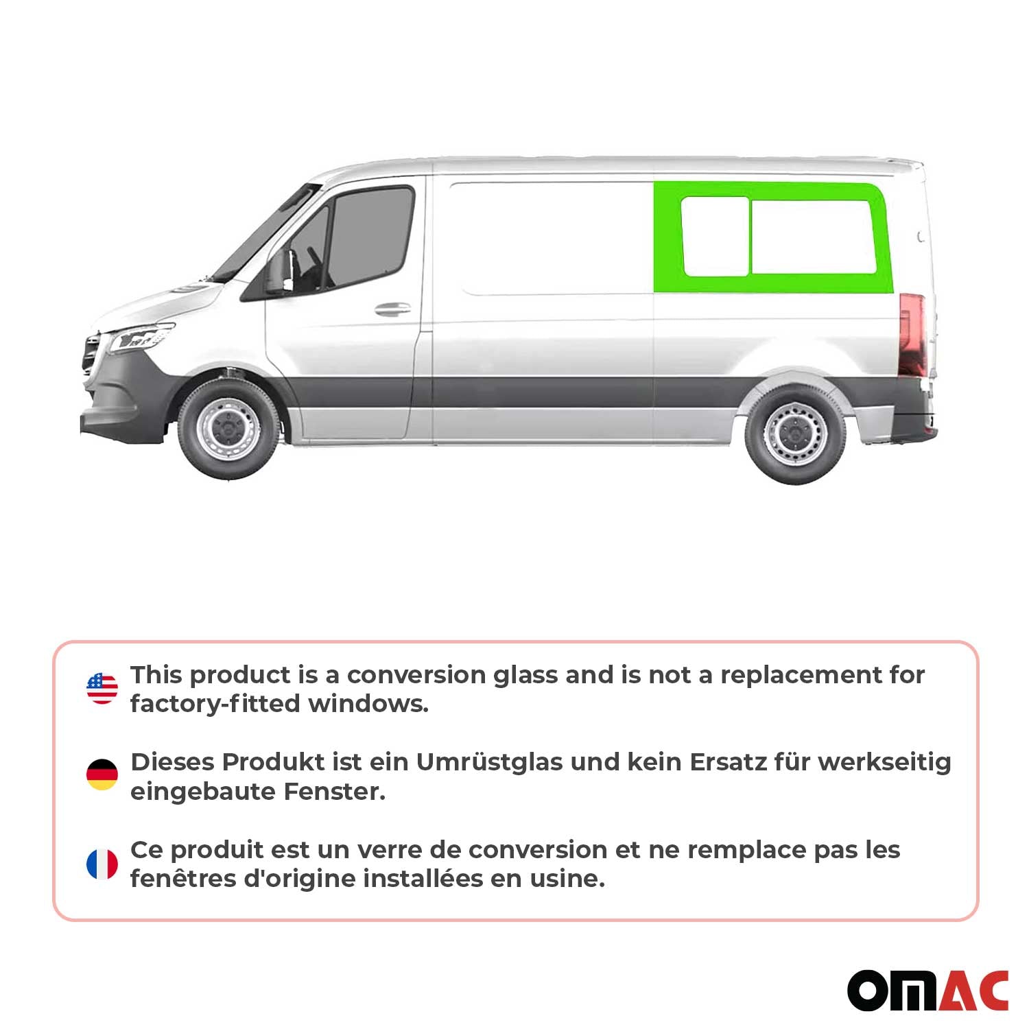 Schiebefenster für Mercedes Sprinter W907 2018-2026 Links Hinten Fenster L2
