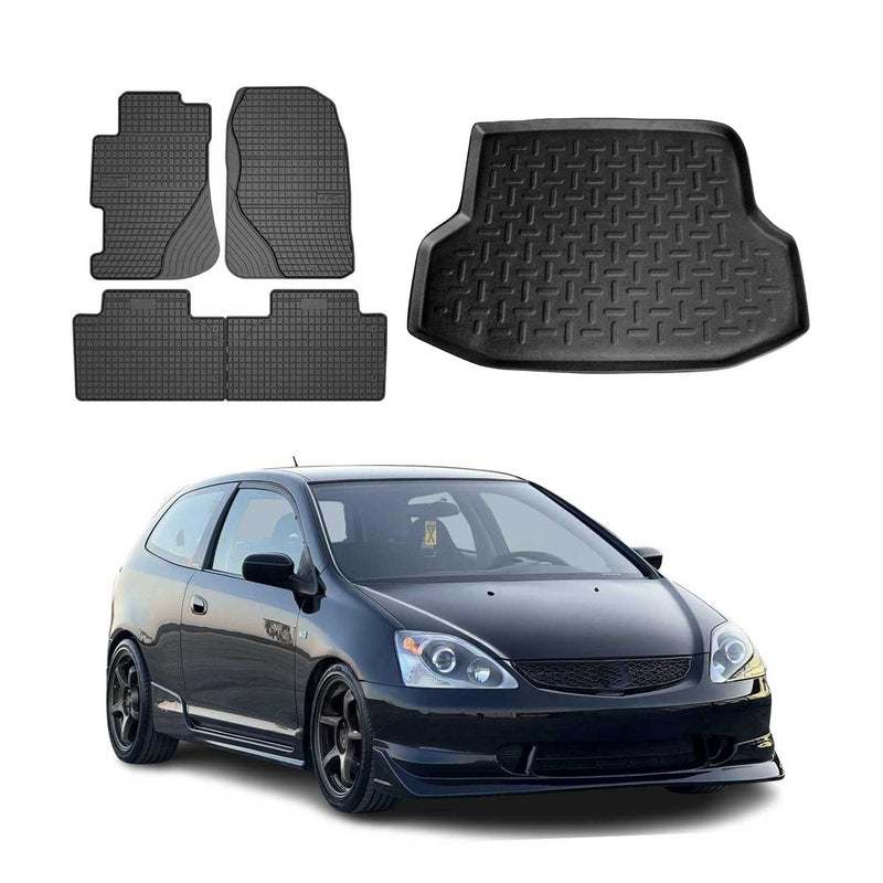 Fußmatten & Kofferraumwanne Set für Honda Civic Stufenheck 2000-2006 Gummi 5x