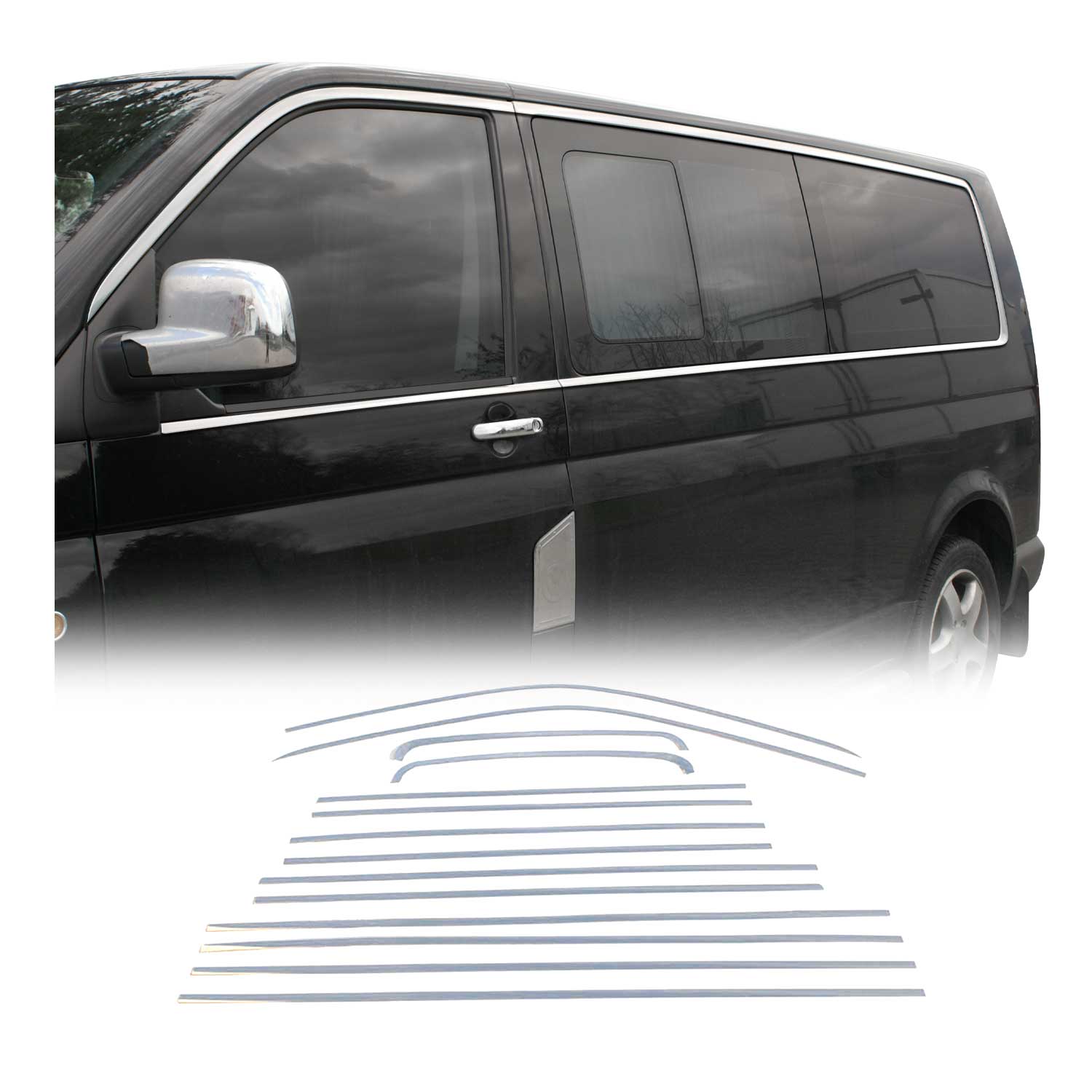 Fensterleisten Zierleisten für VW Multivan T5 2003-2015 Kurzer Edelstahl 14tlg