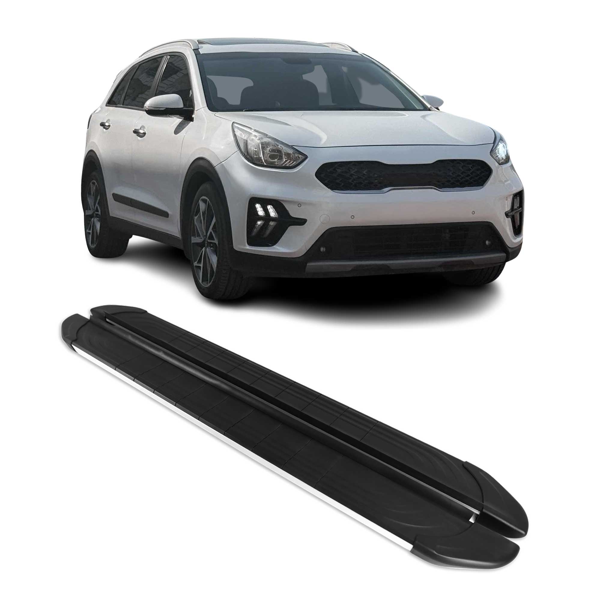 Trittbretter Seitenschweller für Kia Niro I 2017-22 Aluminium Schwarz Silber 2x