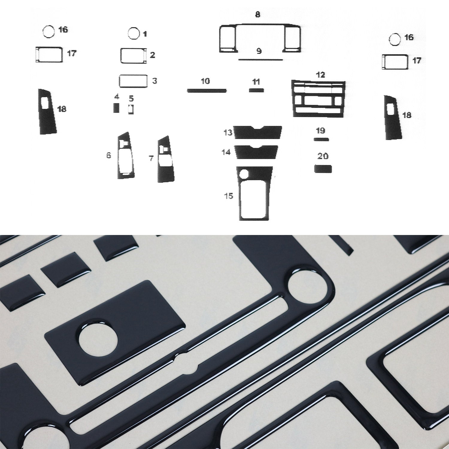 Innenraum Dekor Cockpit für Toyota Corolla 2007-2007 Piano Schwarz Optik 20tlg