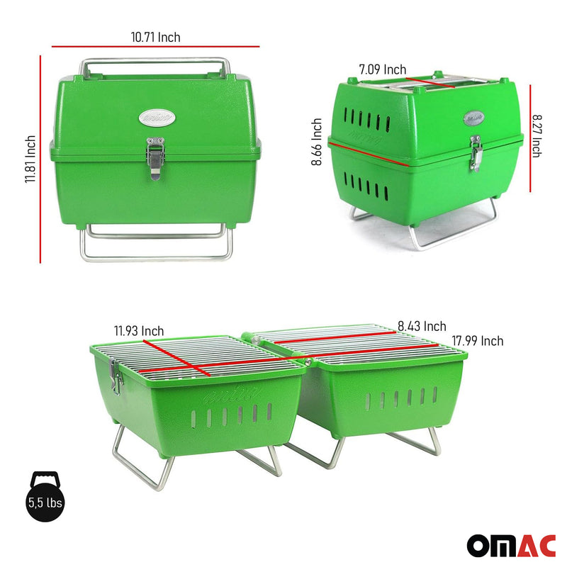 Holzkohlegrill Tragbarer Grill Garten Outdoor Grüner Picknickgrill 13-teilig BBQ